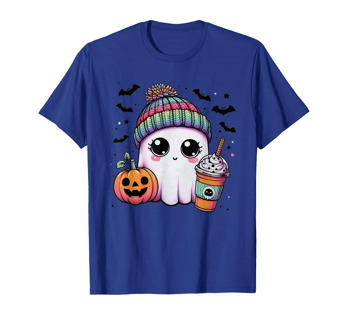 Cute Ghost Drinking Coffee Halloween Ghost Ice Coffee Womens T-Shirt