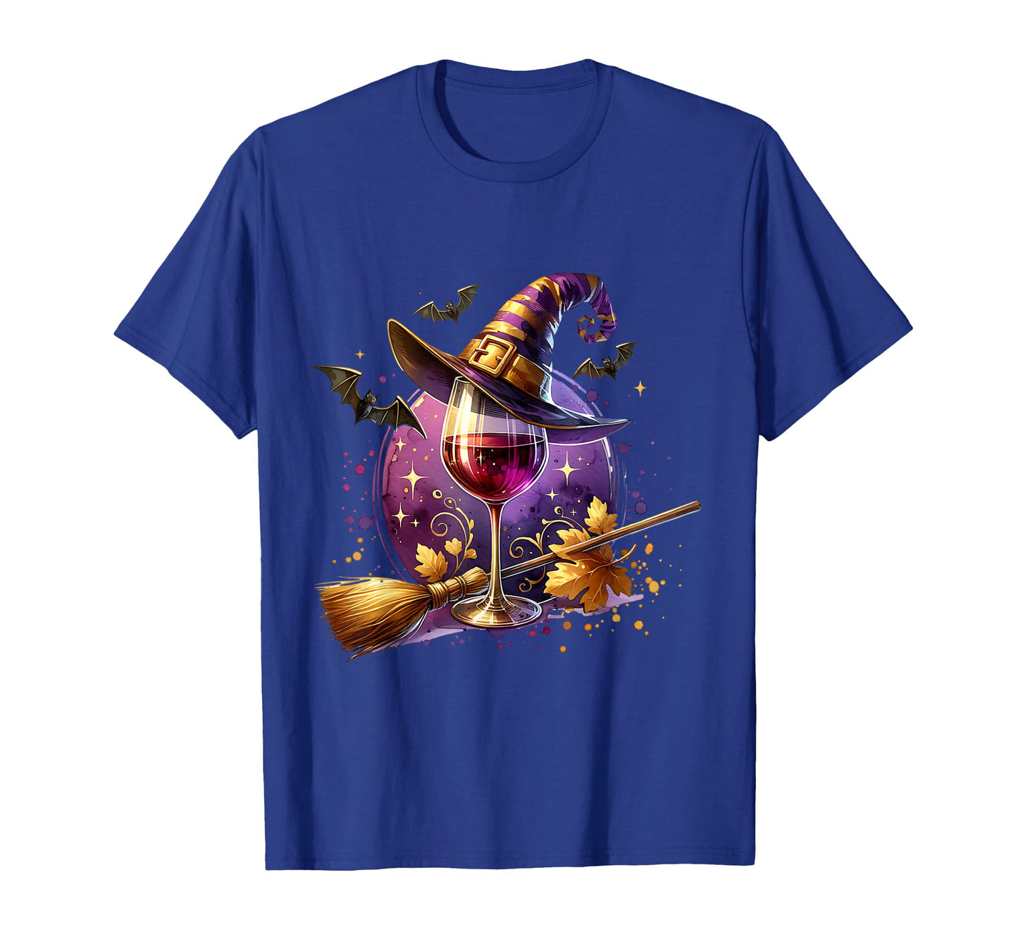 Halloween Witch Hat Wine Glass Cute Wine Lover Halloween T-Shirt