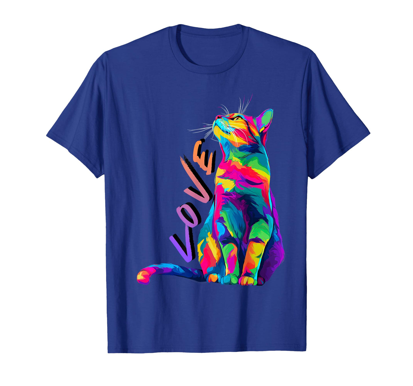 Colorful Rainbow Cat Love Art Cute Vibrant Feline Design T-Shirt
