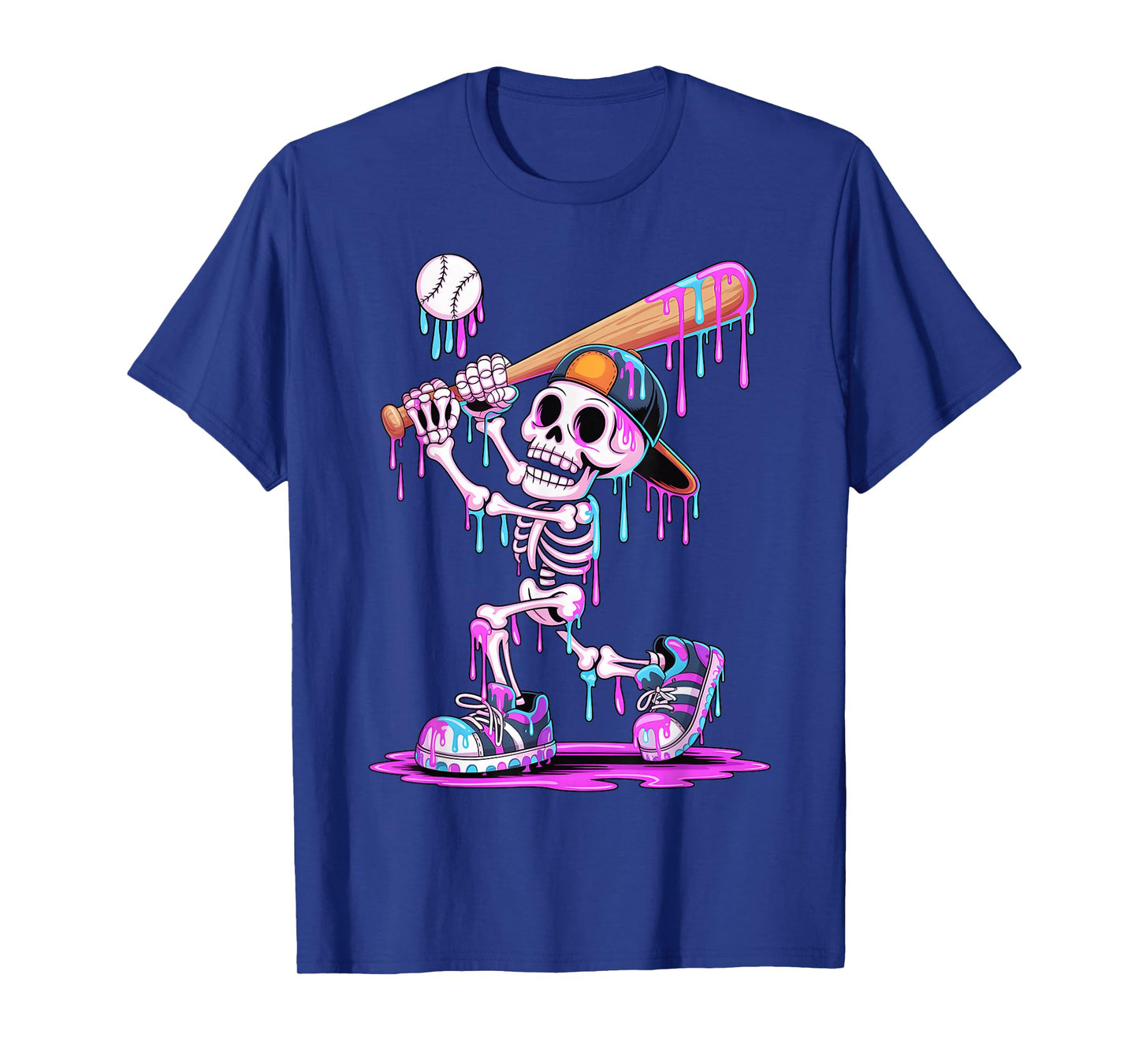 Funny Skeleton Baseball Drip Boys Youth Kids Halloween T-Shirt