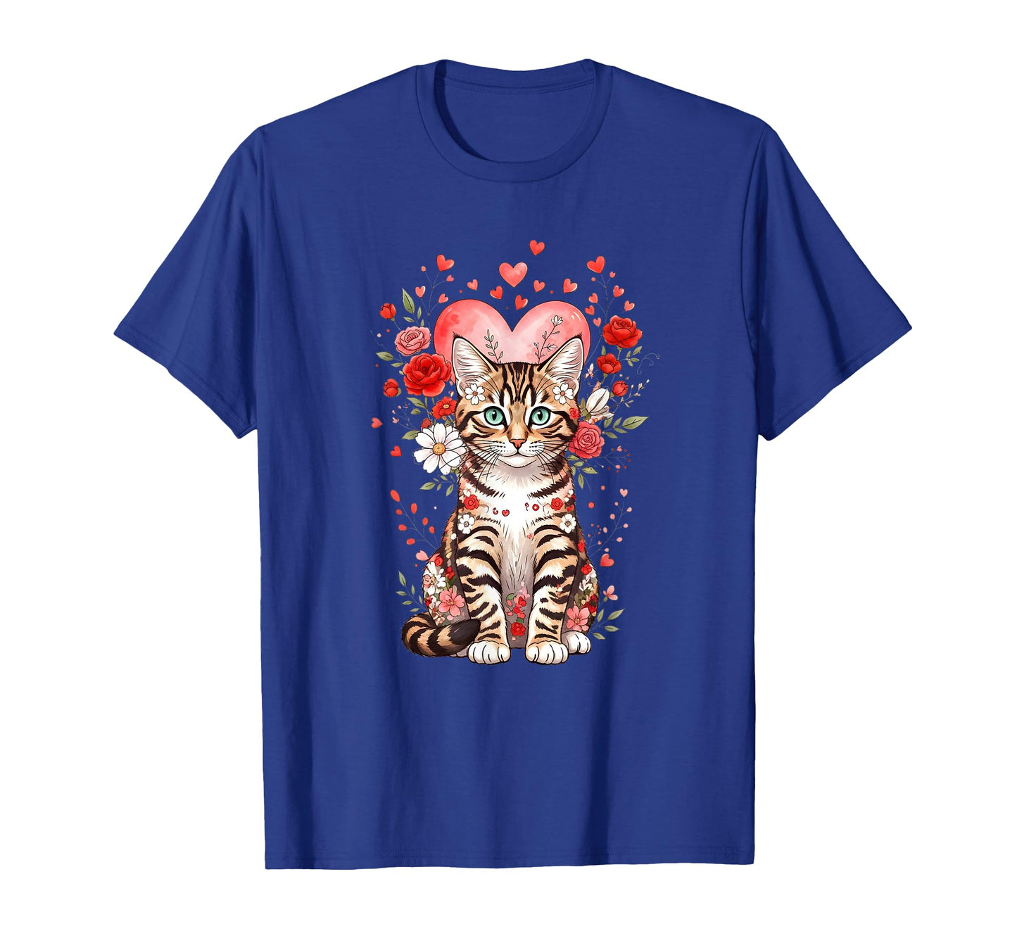 Bengal Cat Valentine Floral Heart for Cat Lovers T-Shirt