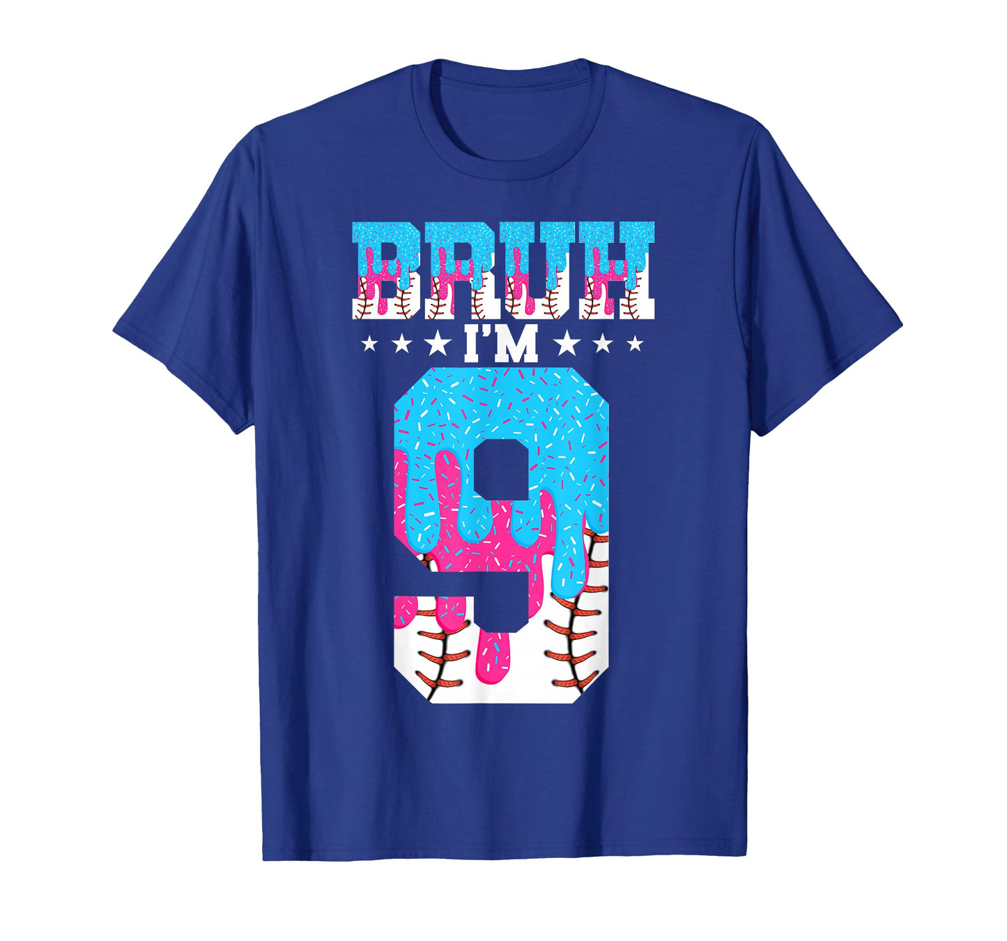 Bruh 9th Birthday Boy Baseball Ice Cream Drip 9 Year Old Boy T-Shirt