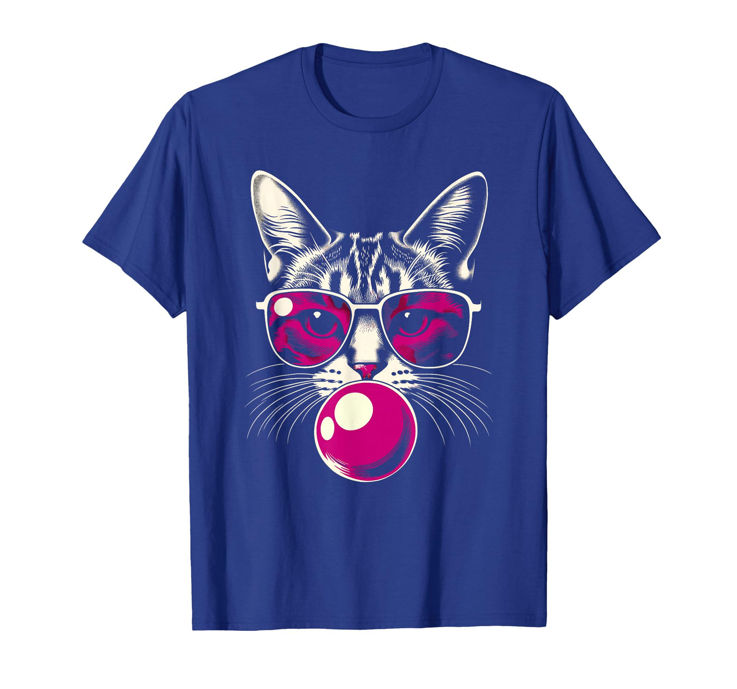 Cat in Pink Glasses Pink Bubble Men Women Kids Funny Cat T-Shirt