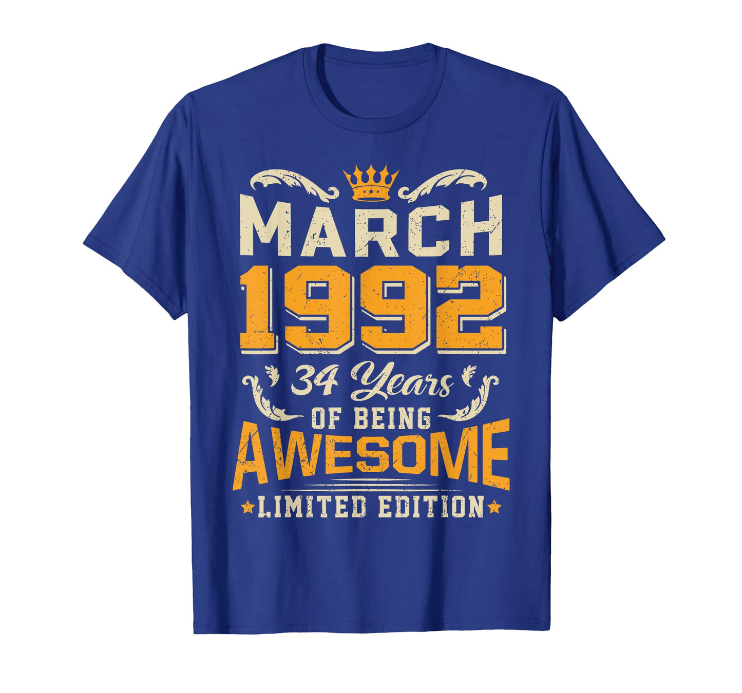 March 1992 Vintage 34 Years Awesome 34th Birthday Mar T-Shirt