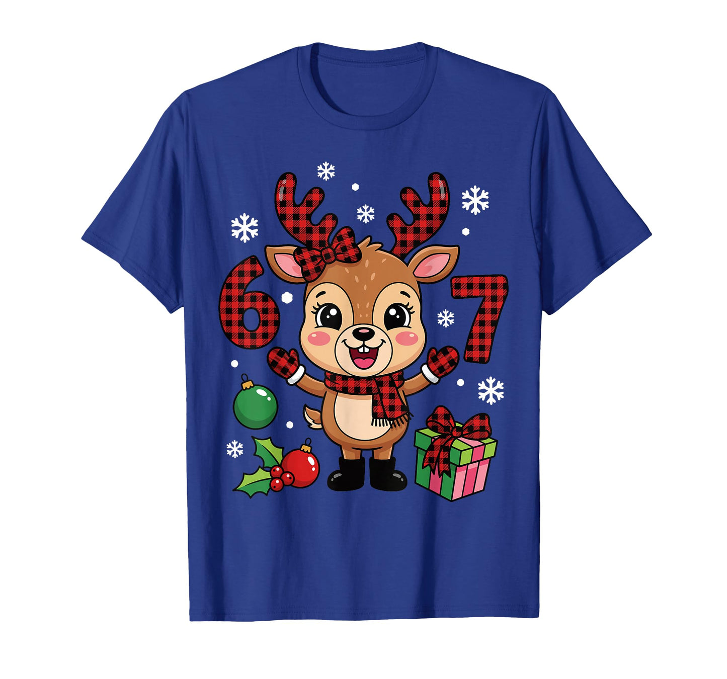 Cute Reindeer Buffalo Plaid 67 Christmas Ornaments T-Shirt