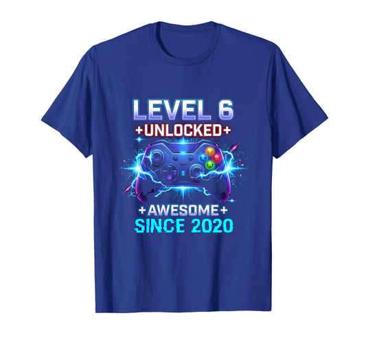 Kids Level 6 Unlocked Awesome Since 2020 6th Birthday Boy Gamer T-Shirt