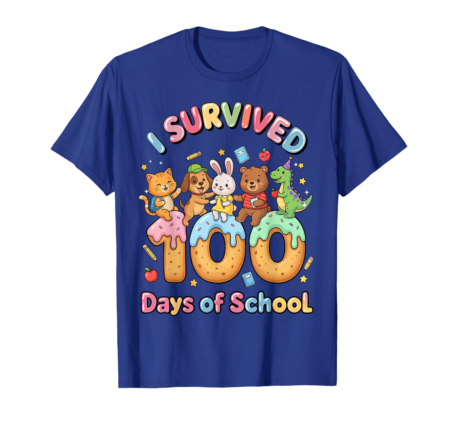 I Survived 100 Days of School Funny Cat Dog Dino Bunny Bear T-Shirt