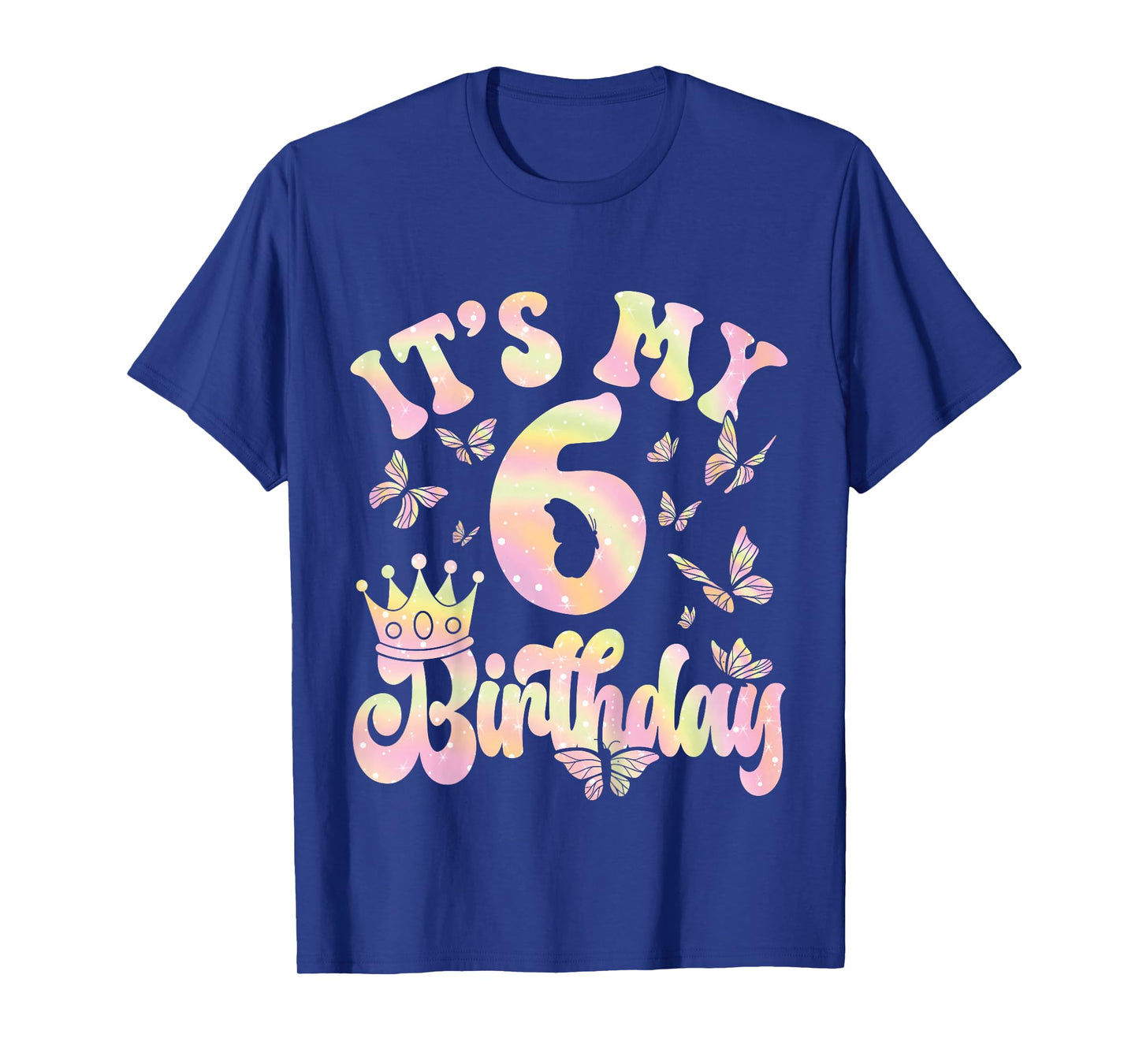 6th Birthday Shirt Girl Six Year Old Butterfly Birthday T-Shirt