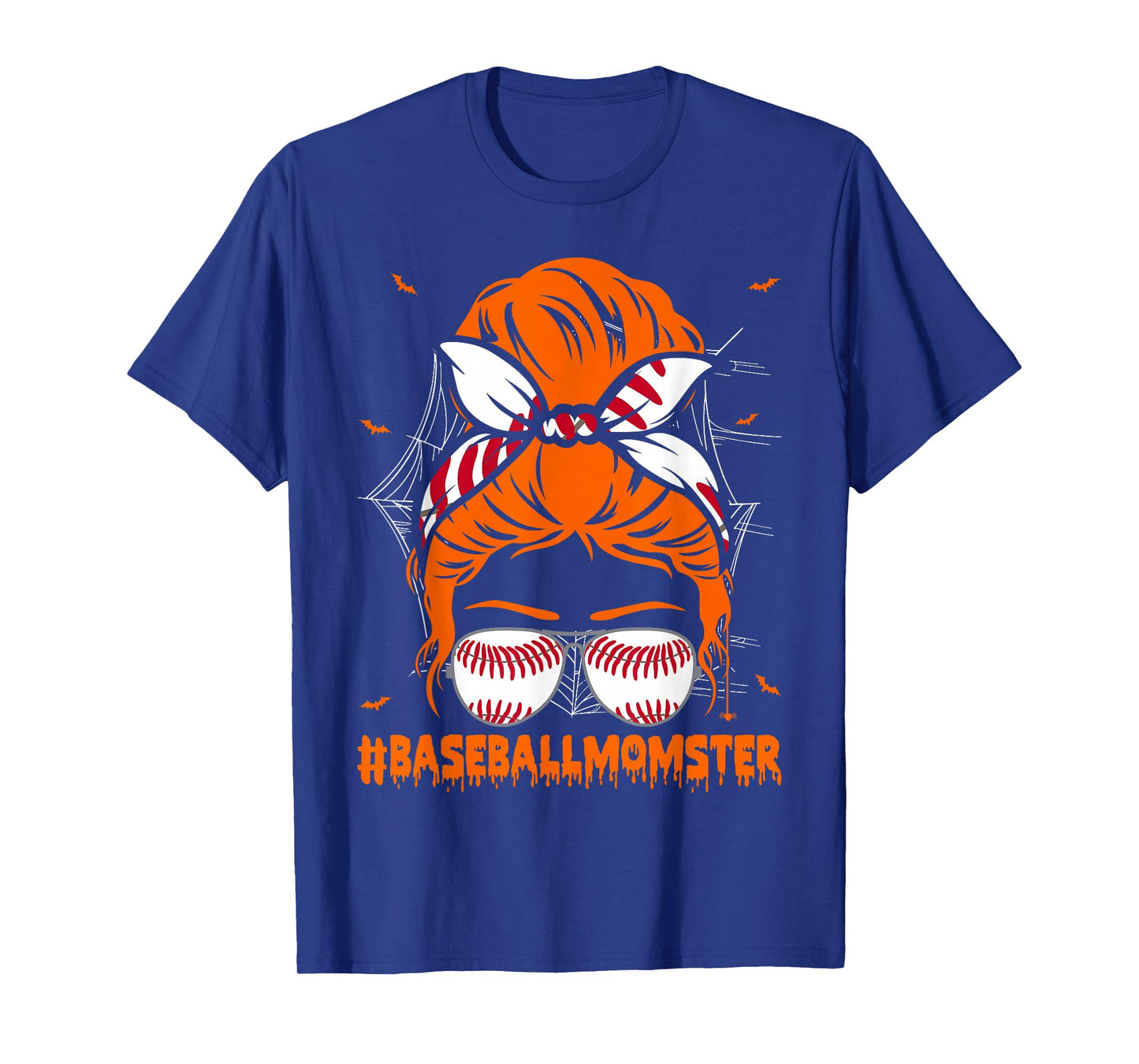 Baseball Momster for Women Halloween Mom Messy Bun T-Shirt