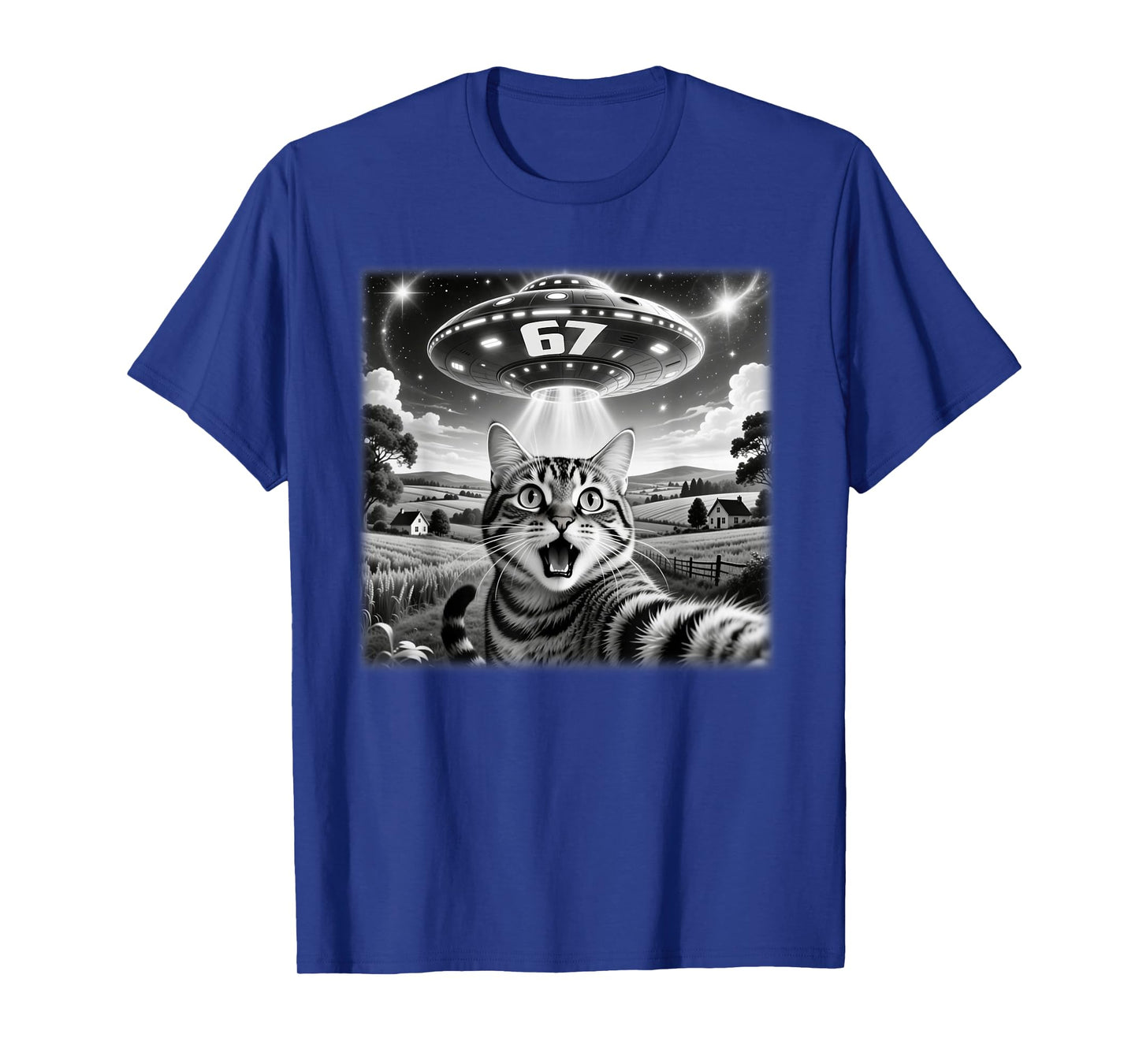 67 Meme 6 7 Cat Selfie UFO Alien Funny Six Seven Saying T-Shirt