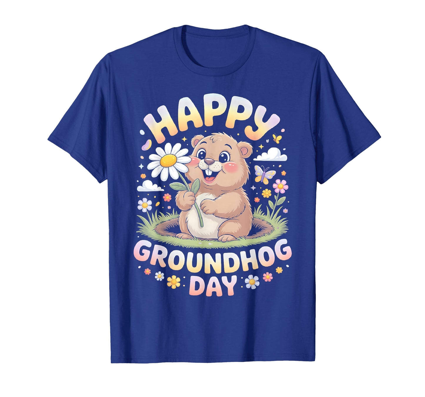 Happy Groundhog Day 2026 Cute Groundhog with Flower T-Shirt