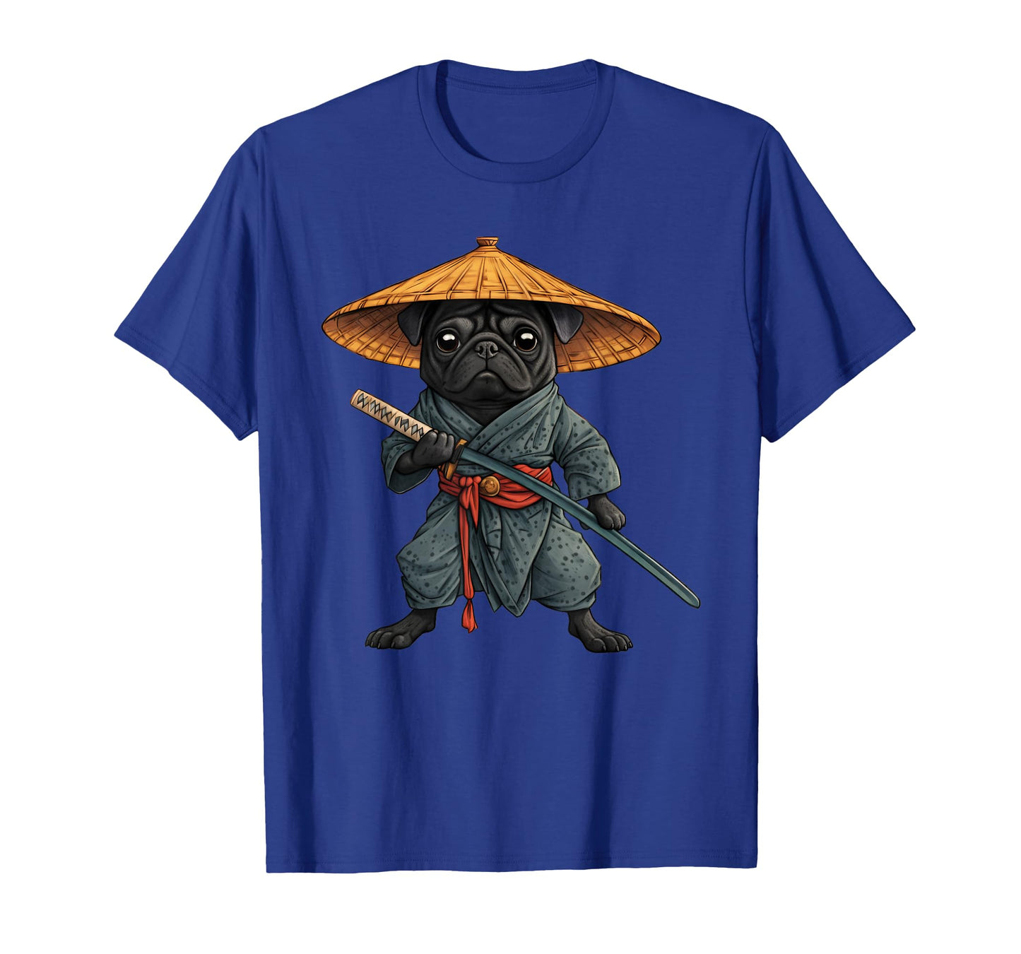 Black Pug Samurai Art Japanese Vintage T-Shirt