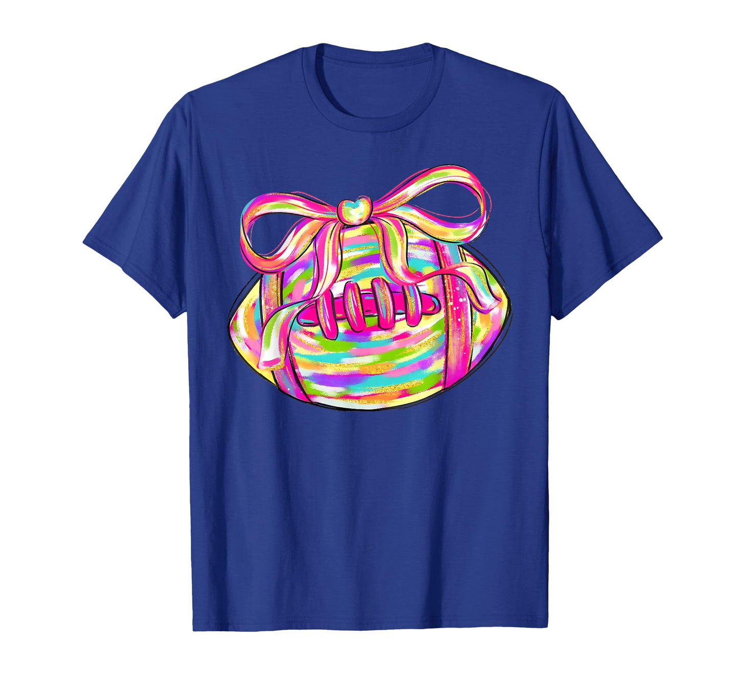 Colorful Football Coquette Bow Game Day Football Lover Women T-Shirt