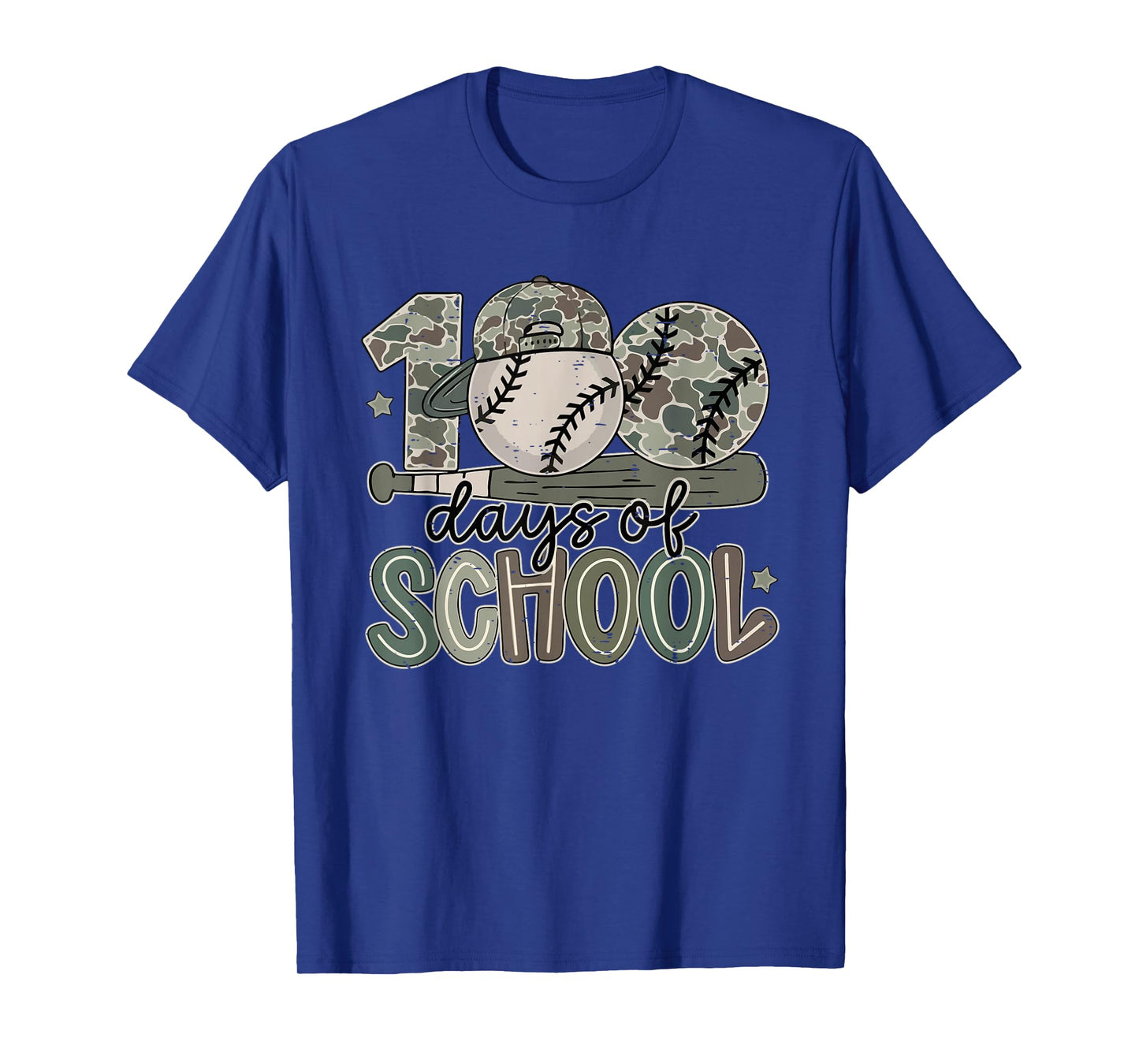 100 Days of School Baseball Camo Funny Boys Kids 100th Day T-Shirt