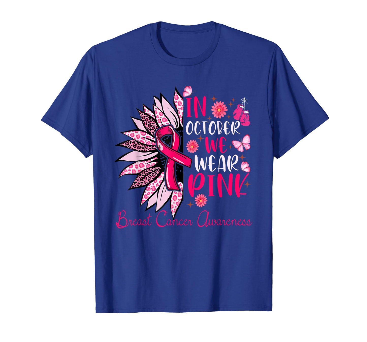 Sunflower Pink Breast Cancer Awareness Women Girls Warrior T-Shirt
