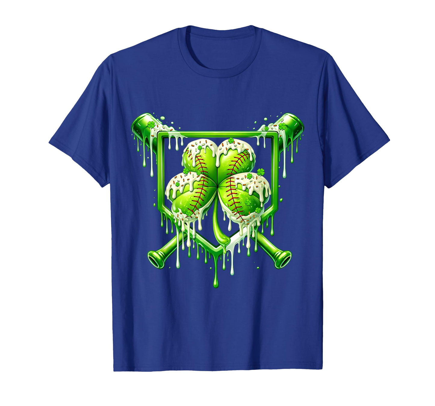 St Patricks Day Baseball Ice Cream Drip Shamrock Kids Boys T-Shirt