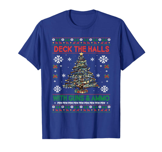 Retro Deck The Halls with Guns & Ammo Funny Christmas T-Shirt
