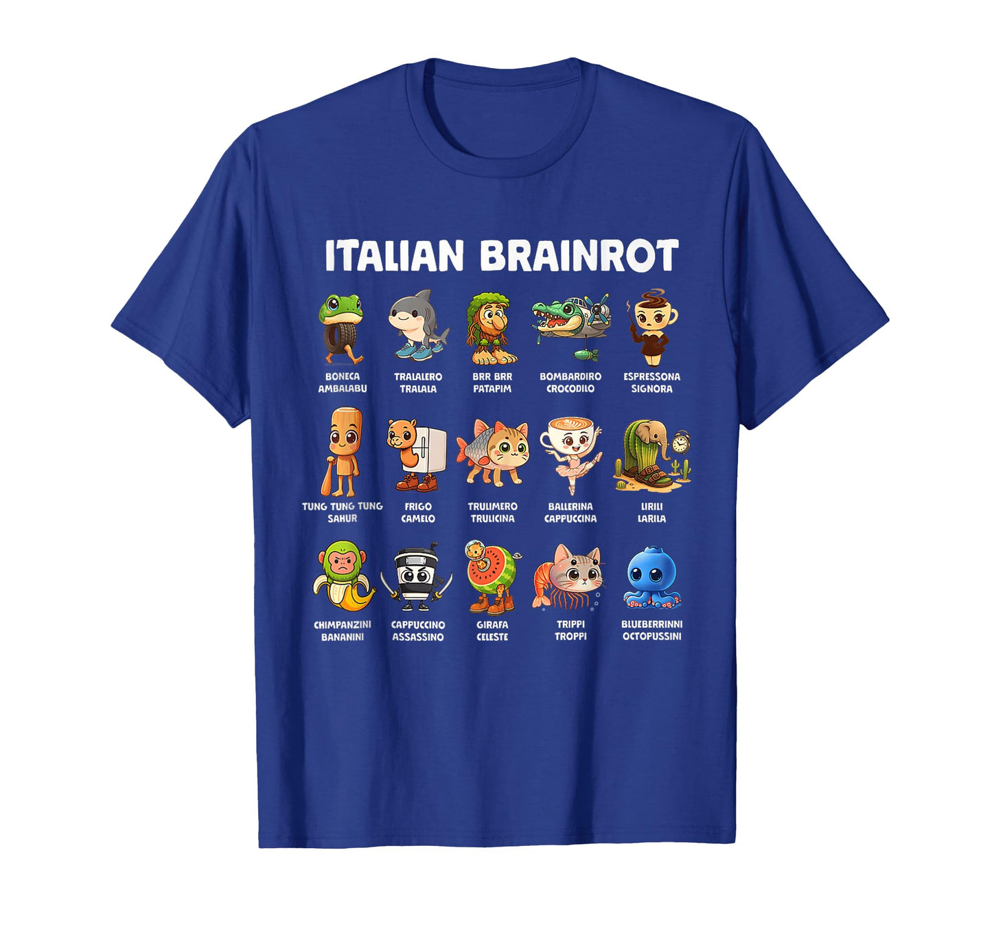 Types of Italian Brainrot Meme Character Hand Drawn for Kids T-Shirt