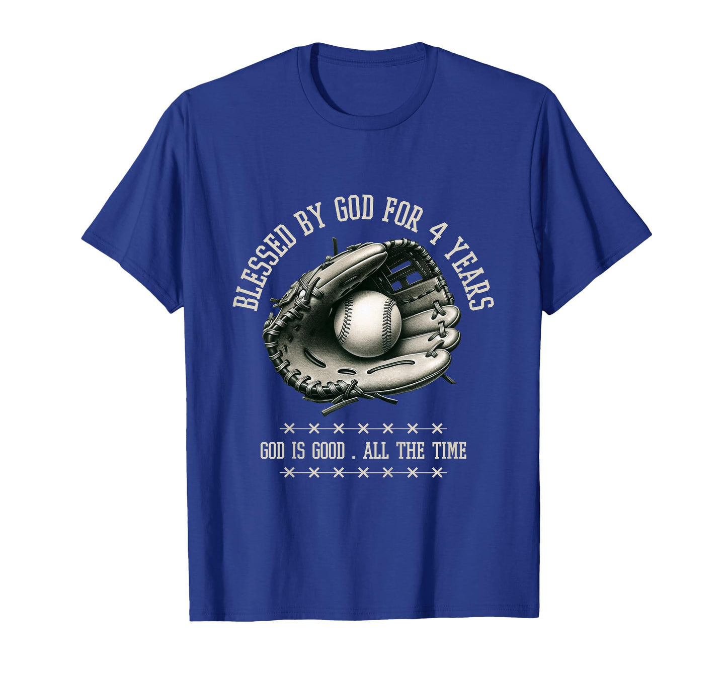 Kids Blessed by God for 4 Years Old Baseball 4th Birthday Gifts T-Shirt