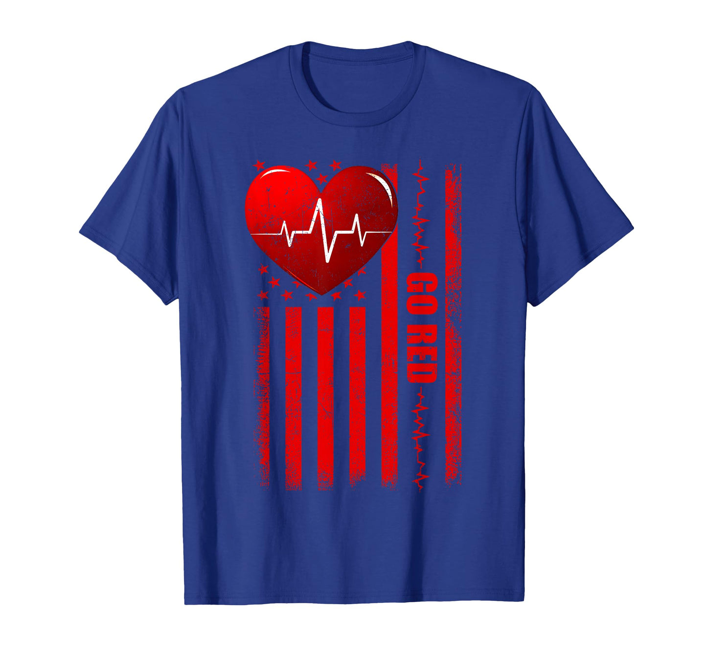 Go Red USA Flag American Heart Disease Awareness Men Women T-Shirt