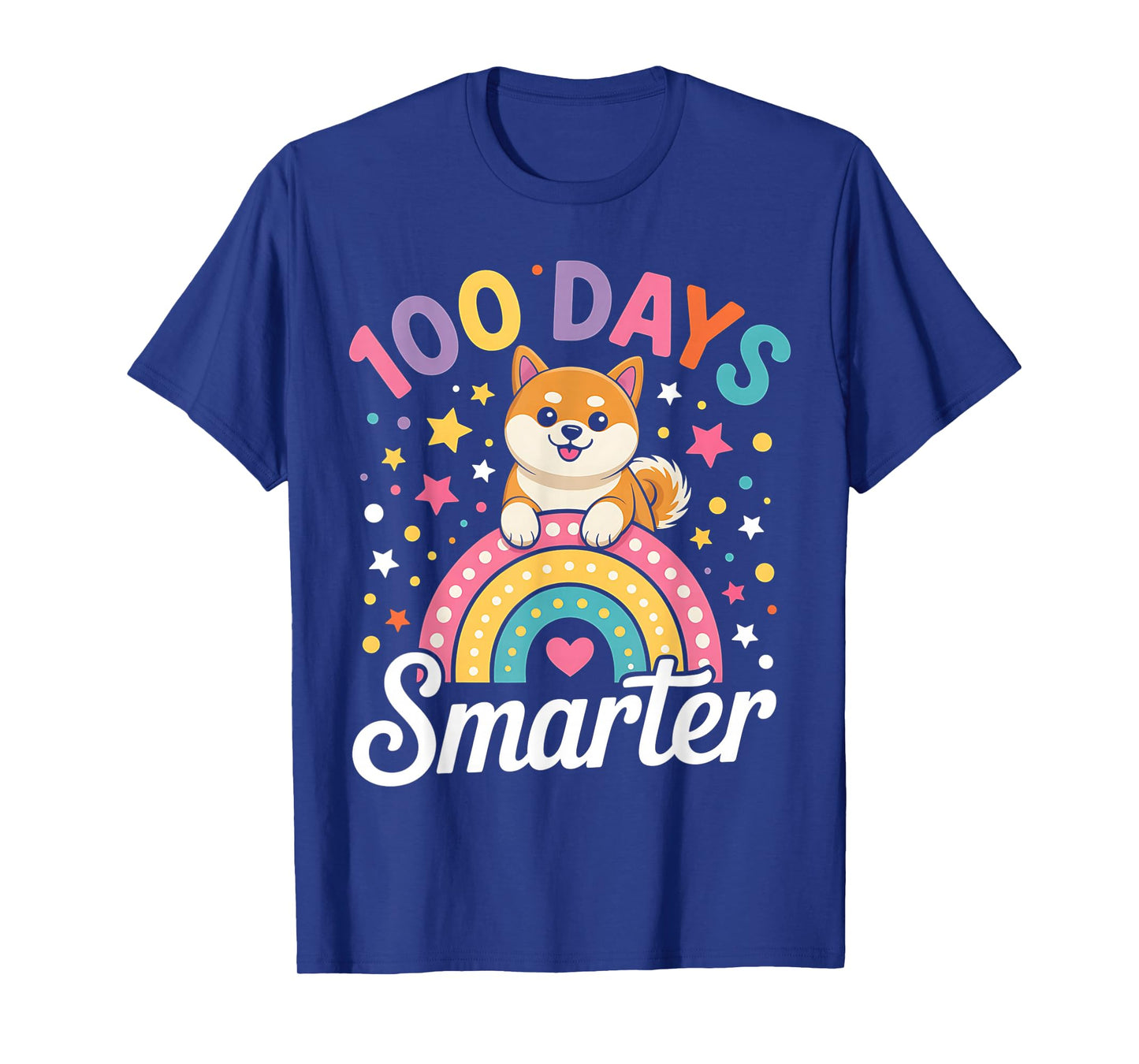 100 Days Smarter Shiba Inu Dog Rainbow 100th Day of School T-Shirt