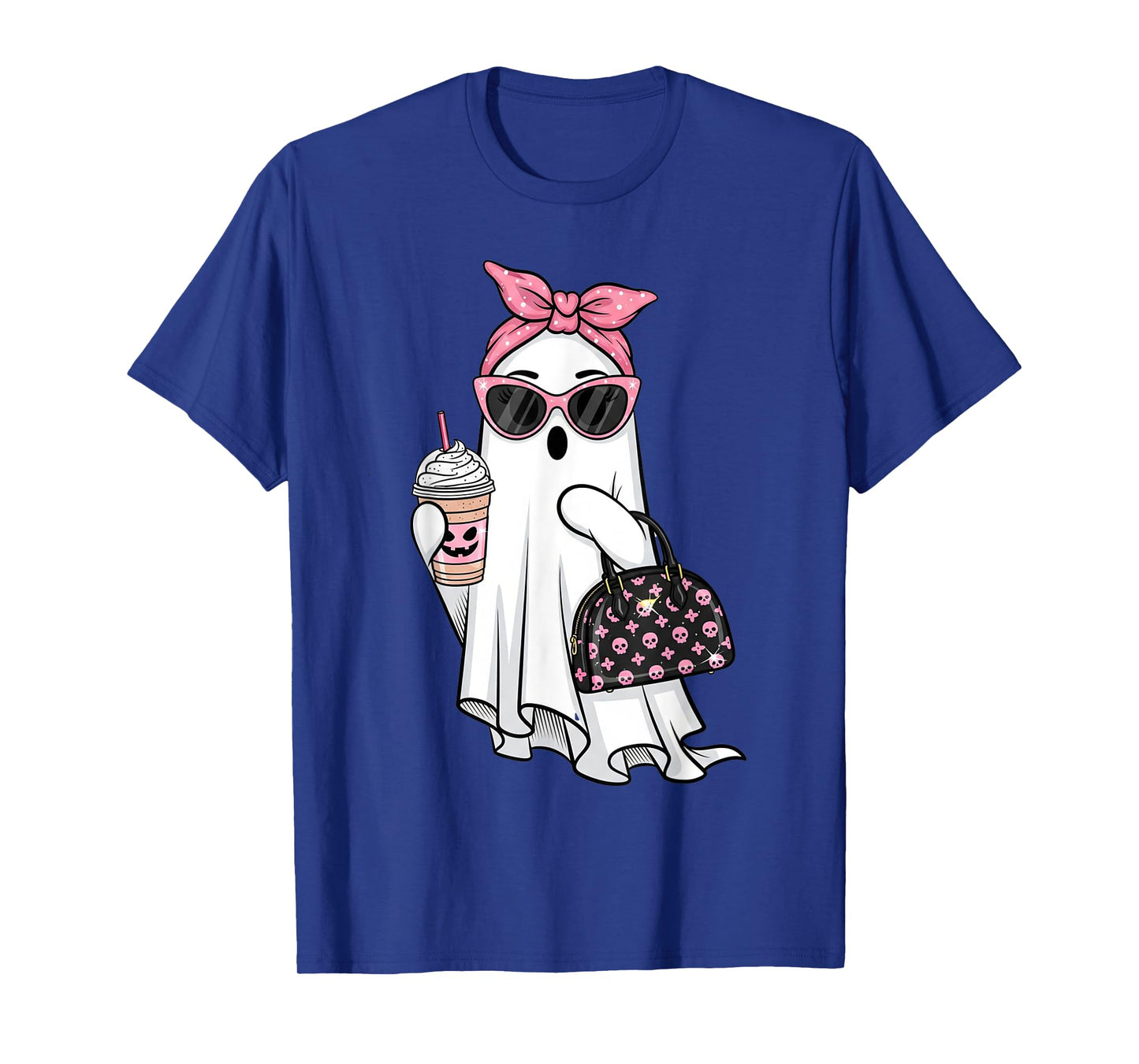 Cute Ghost Drinking Coffee Halloween Ghost Ice Coffee Womens T-Shirt