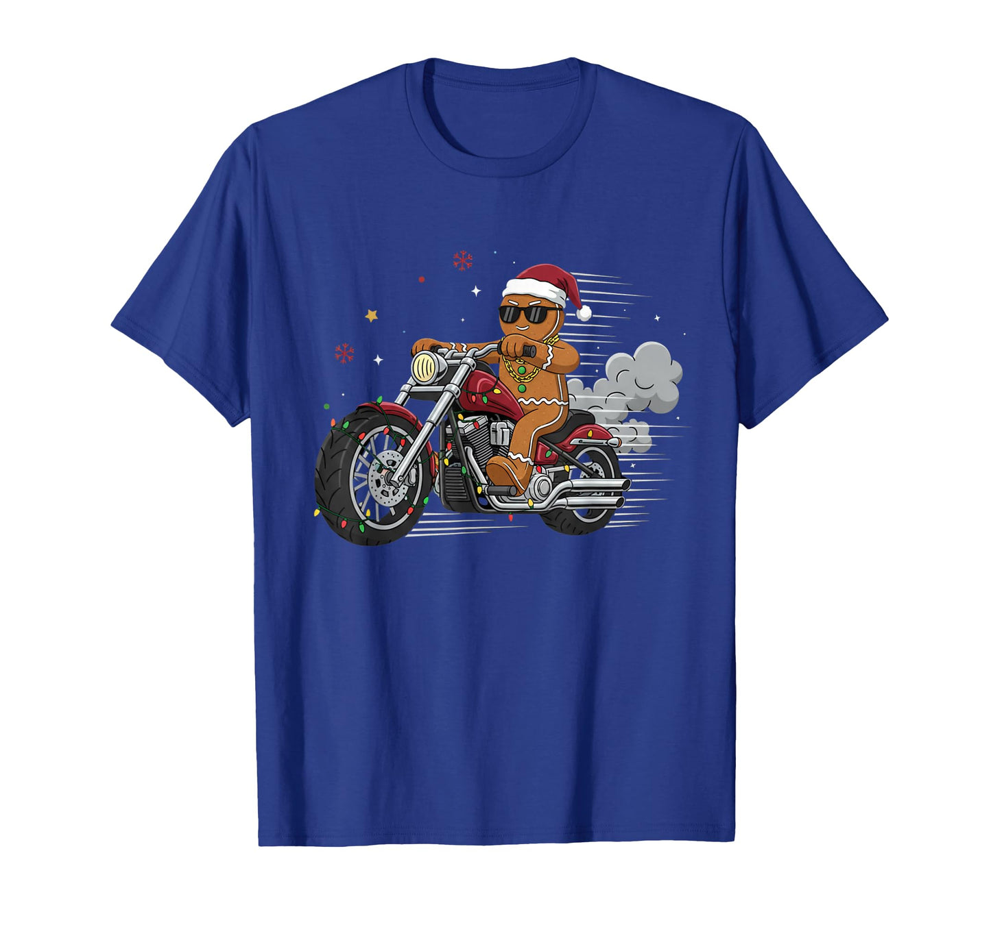 Funny Christmas Gingerbread Man Biker Riding a Motorcycle T-Shirt