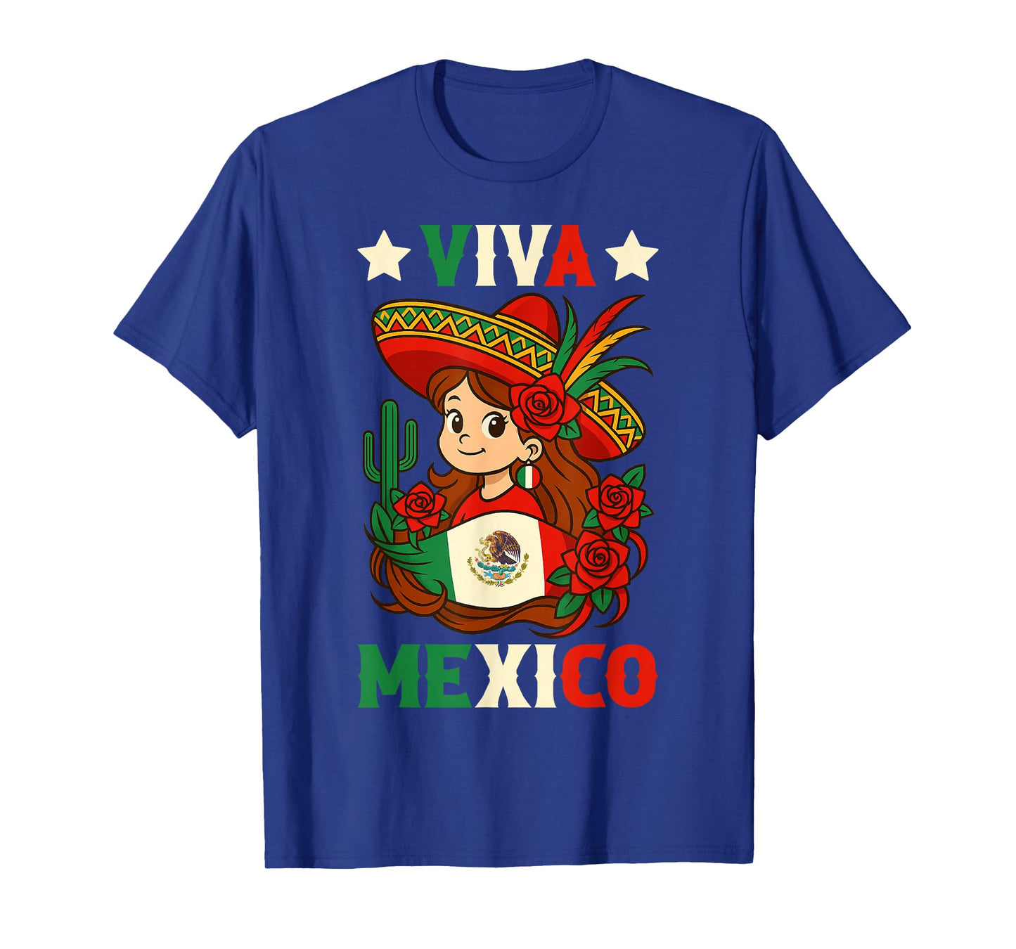 Viva Mexico Mexican Girl Flag Kids Independence Day T-Shirt