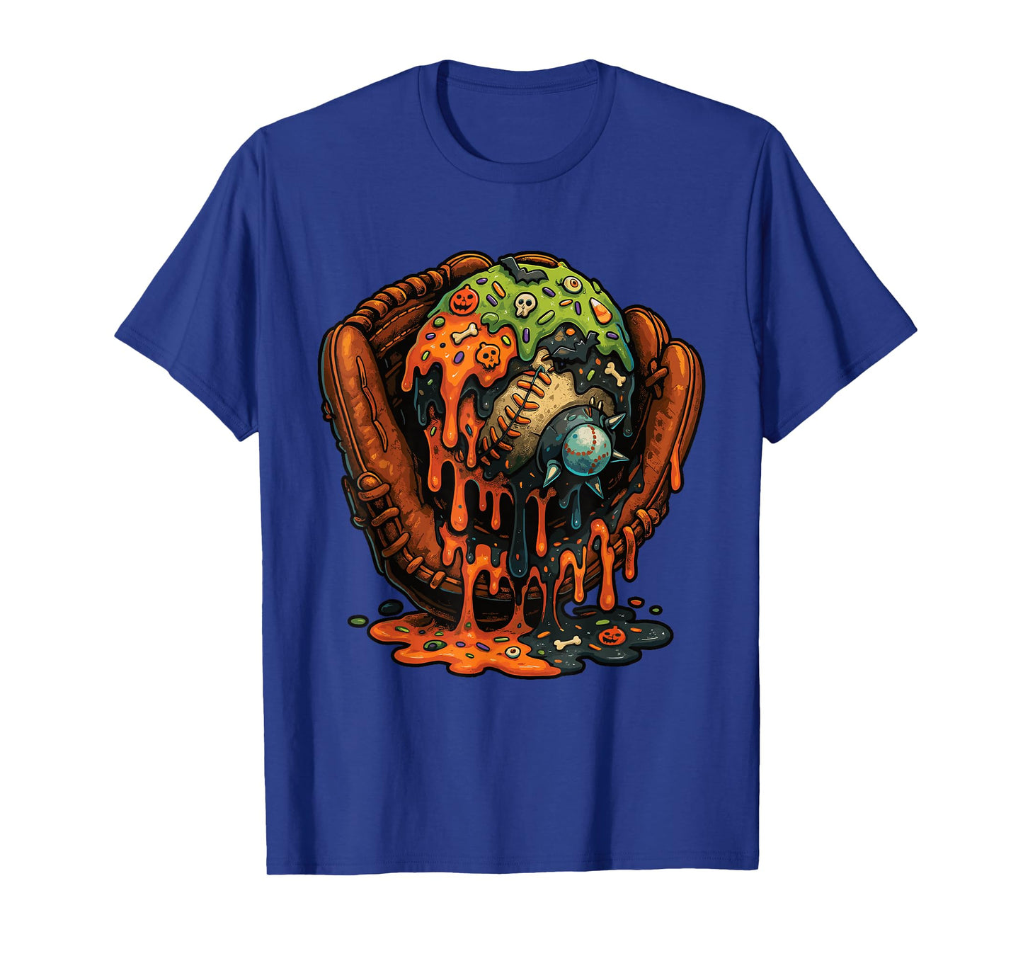 Vintage Baseball Halloween Glove Ice Cream Dripping Baseball T-Shirt