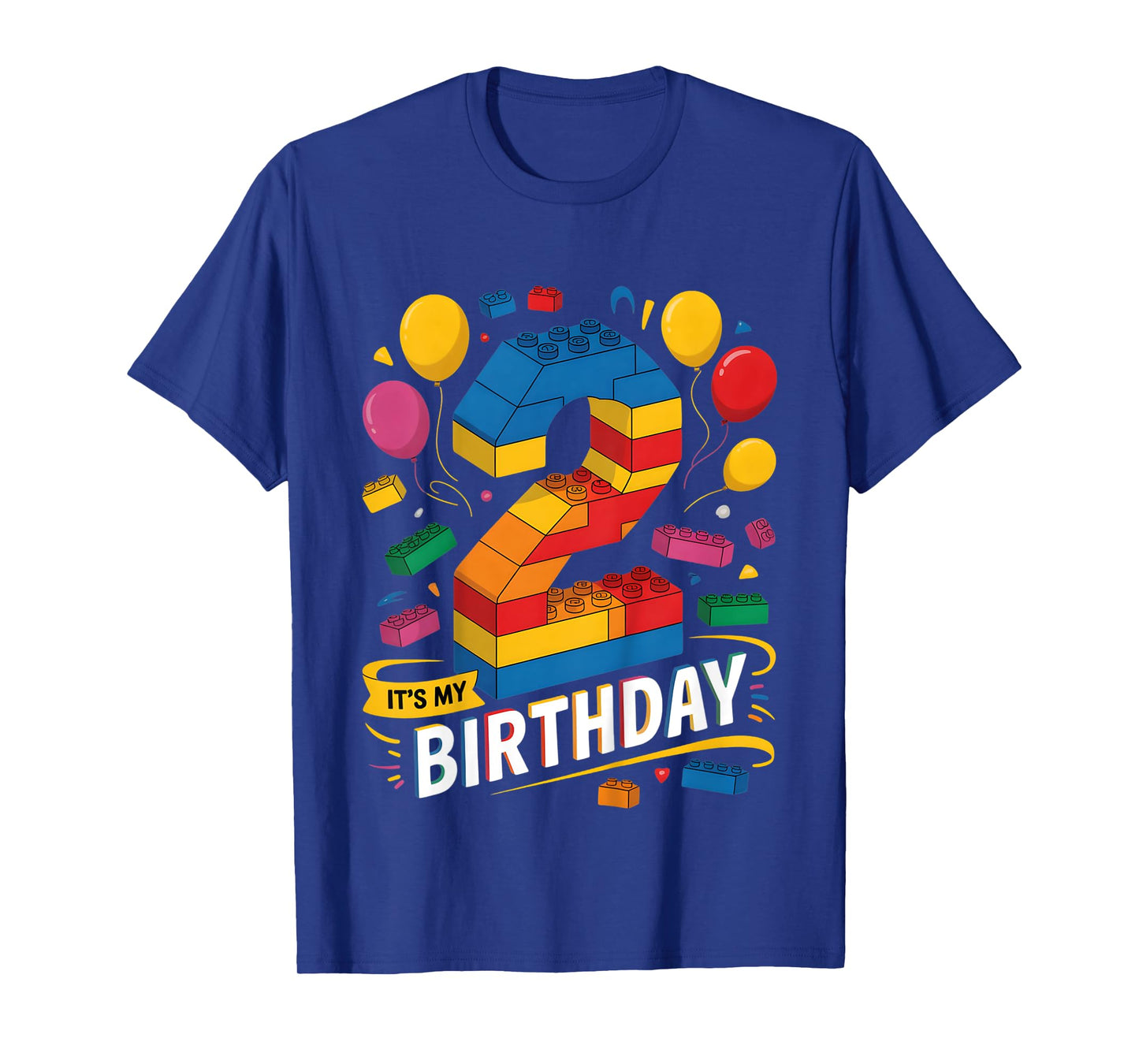 Kids Number Blocks 2nd Birthday 2 Year Old Building Theme Party T-Shirt