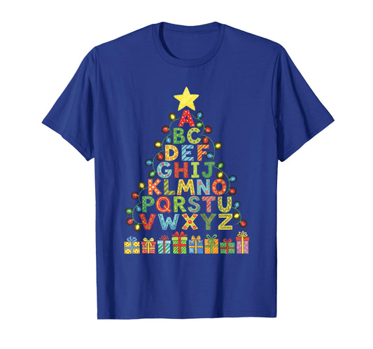 Funny Alphabet Christmas Tree Graphic ABC A-Z Teacher T-Shirt