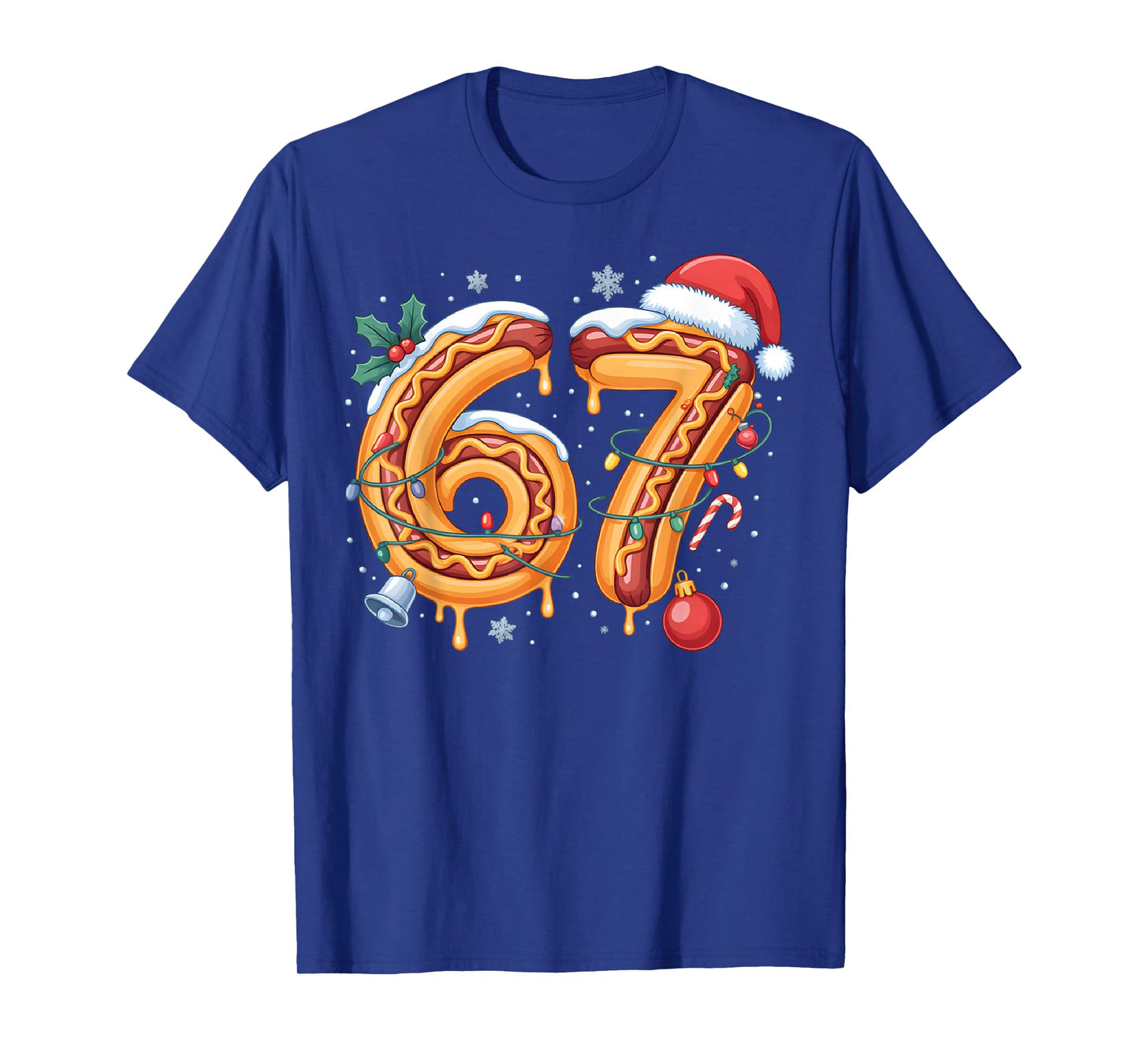 67 Hot Dog Christmas Lights Santa Hat Funny Six Seven Meme T-Shirt