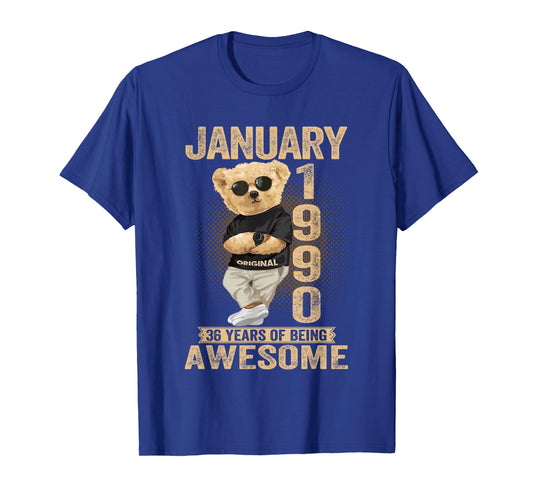 36 Year Old January 1990 Teddy Bear 36th Birthday Men Women T-Shirt