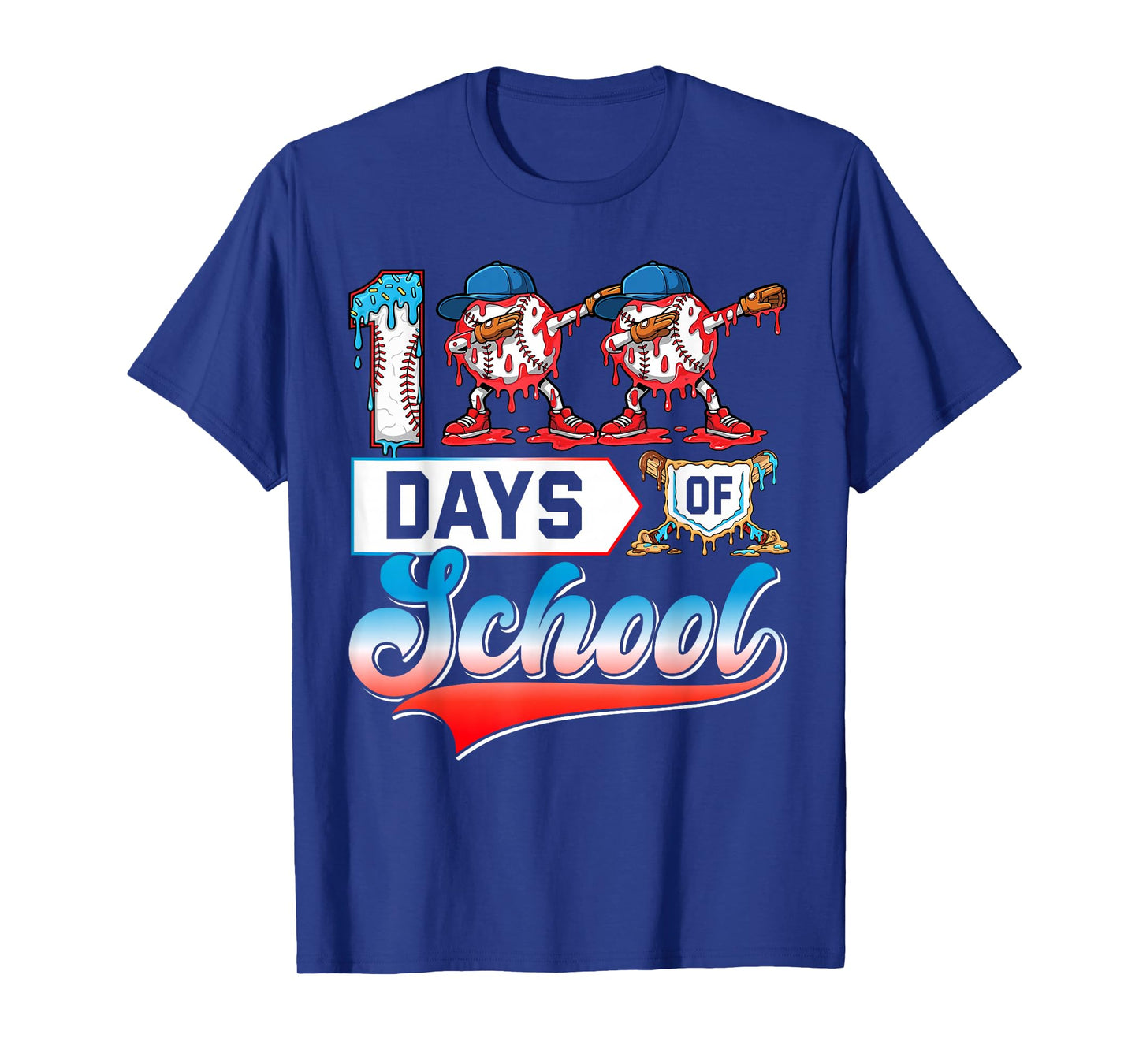 100 Days of School Boys Baseball Drip 100th Day Dabbing Ball T-Shirt