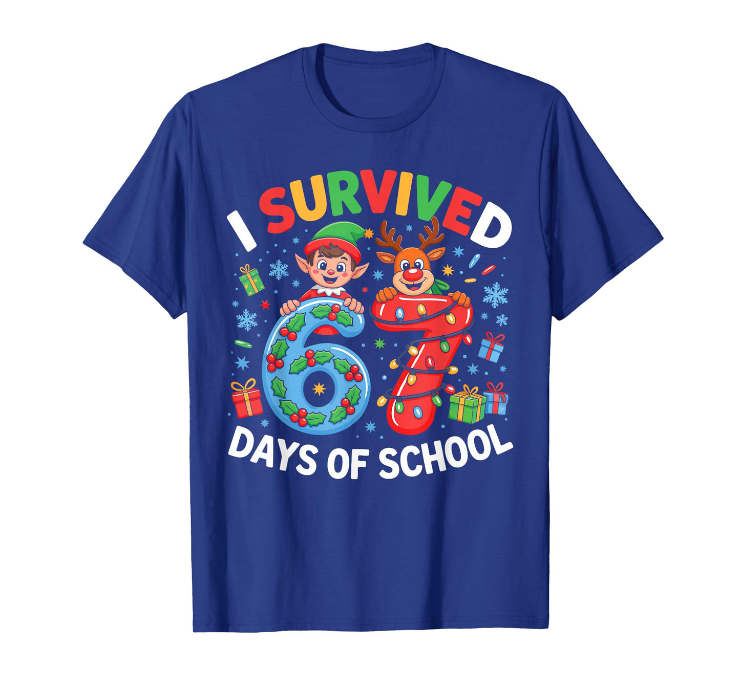 I Survived 67 Days of School Christmas Candy Cane Six Seven T-Shirt