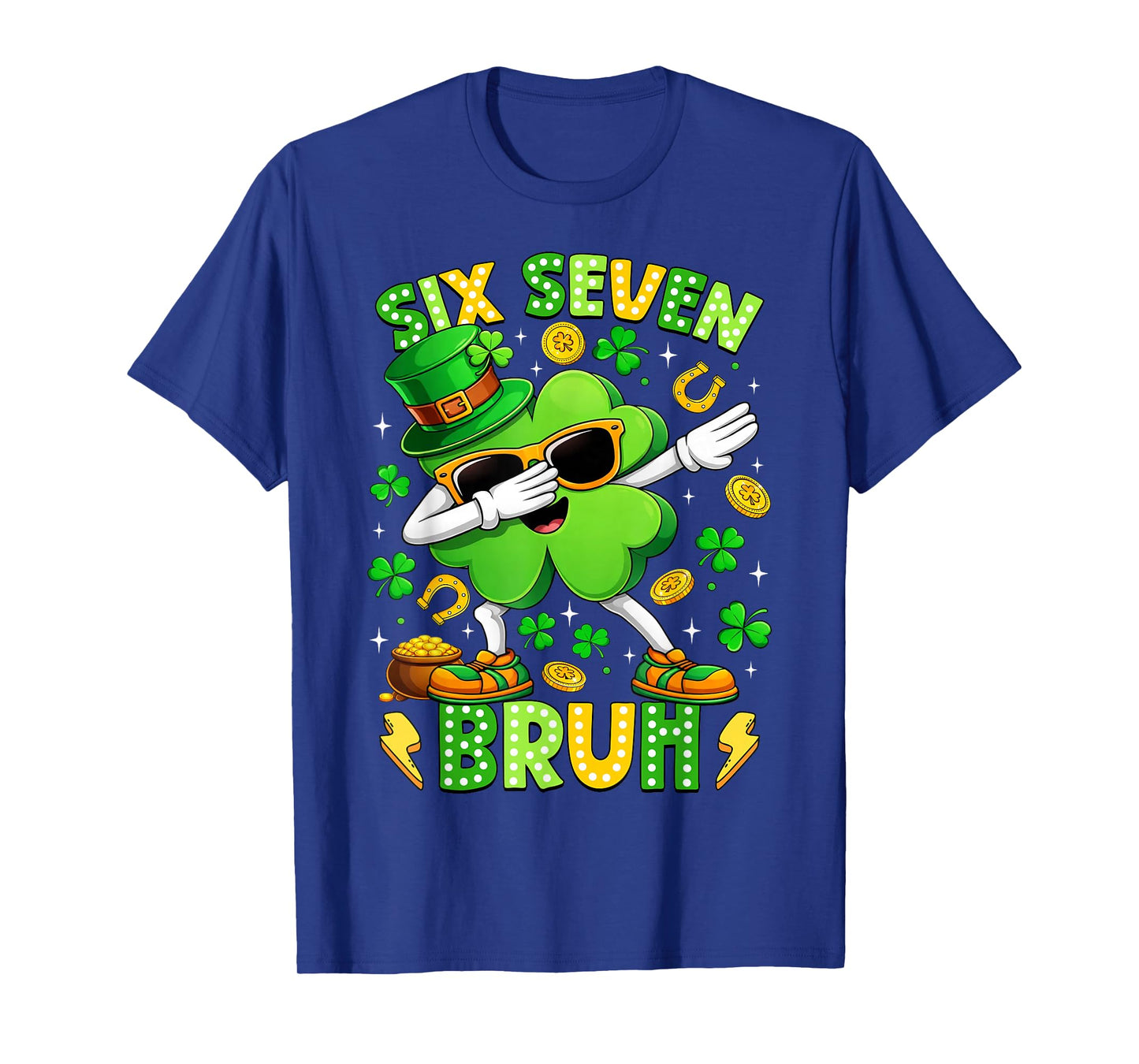 Six Seven Bruh Meme 67 Dabbing Shamrock St Patricks Day Kids T-Shirt