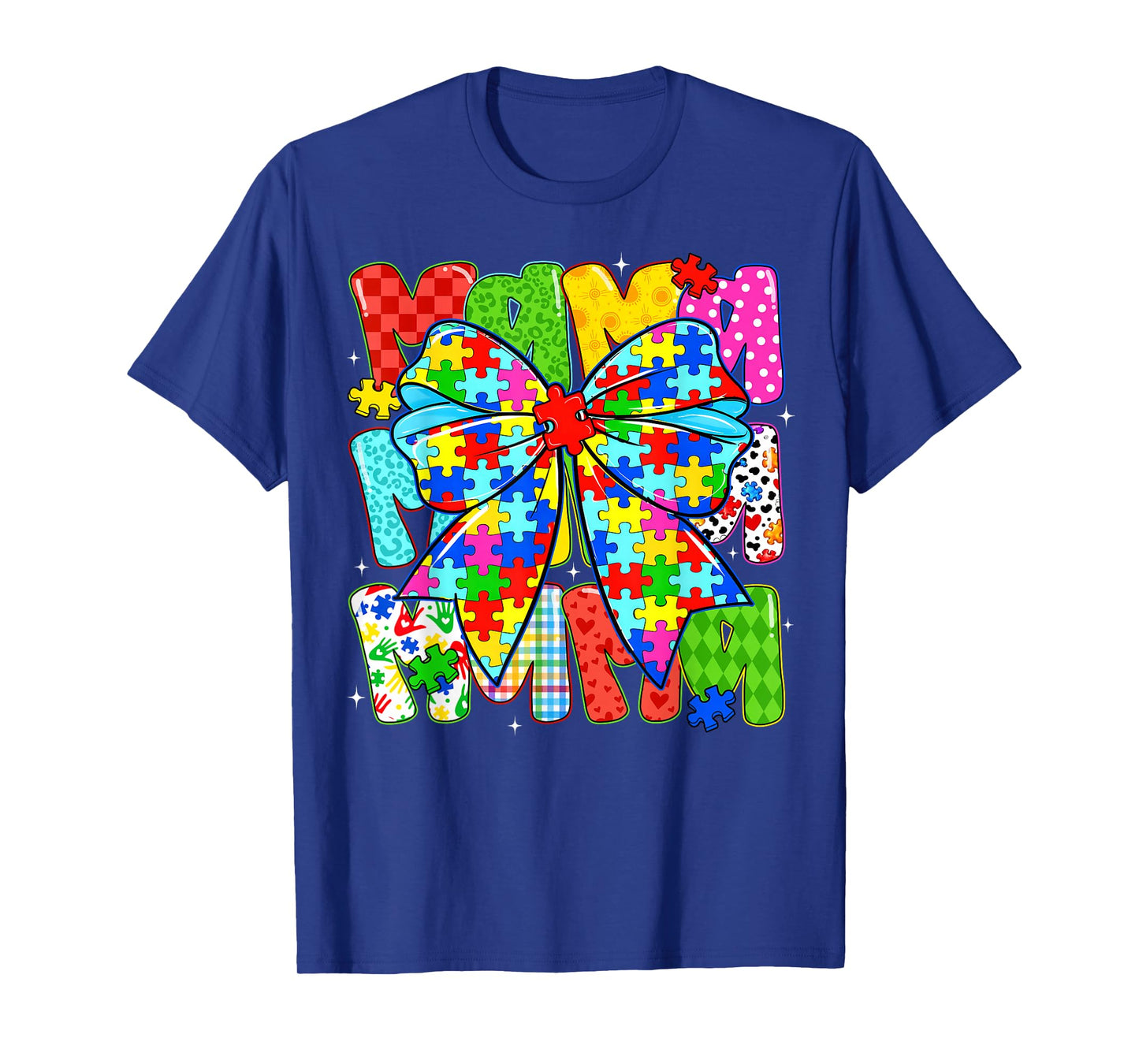 Autism Awareness Mama Puzzle Piece Coquette Bow Ribbon Women T-Shirt