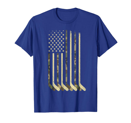 Hockey Stick Hockey American Flag Camo USA for Hockey Player T-Shirt