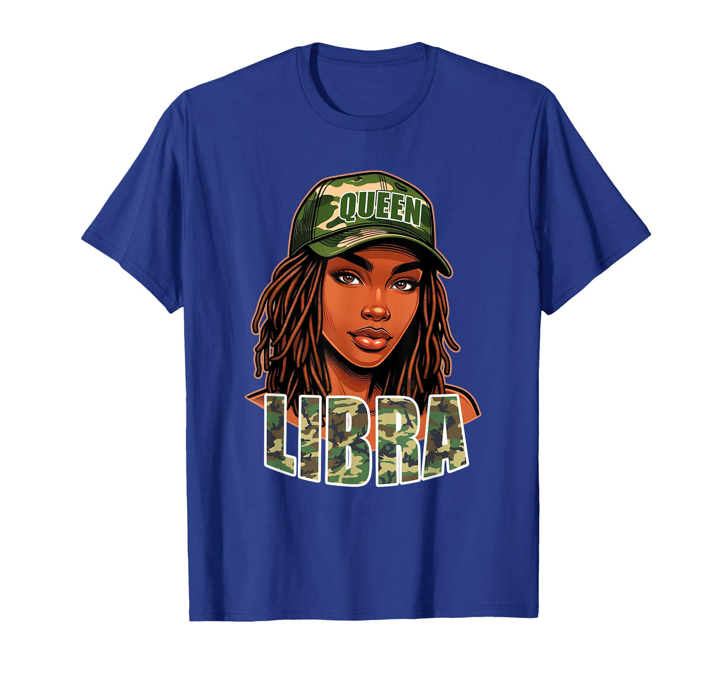 Libra Queen Black Woman Camo Hat Locs Birthday T-Shirt