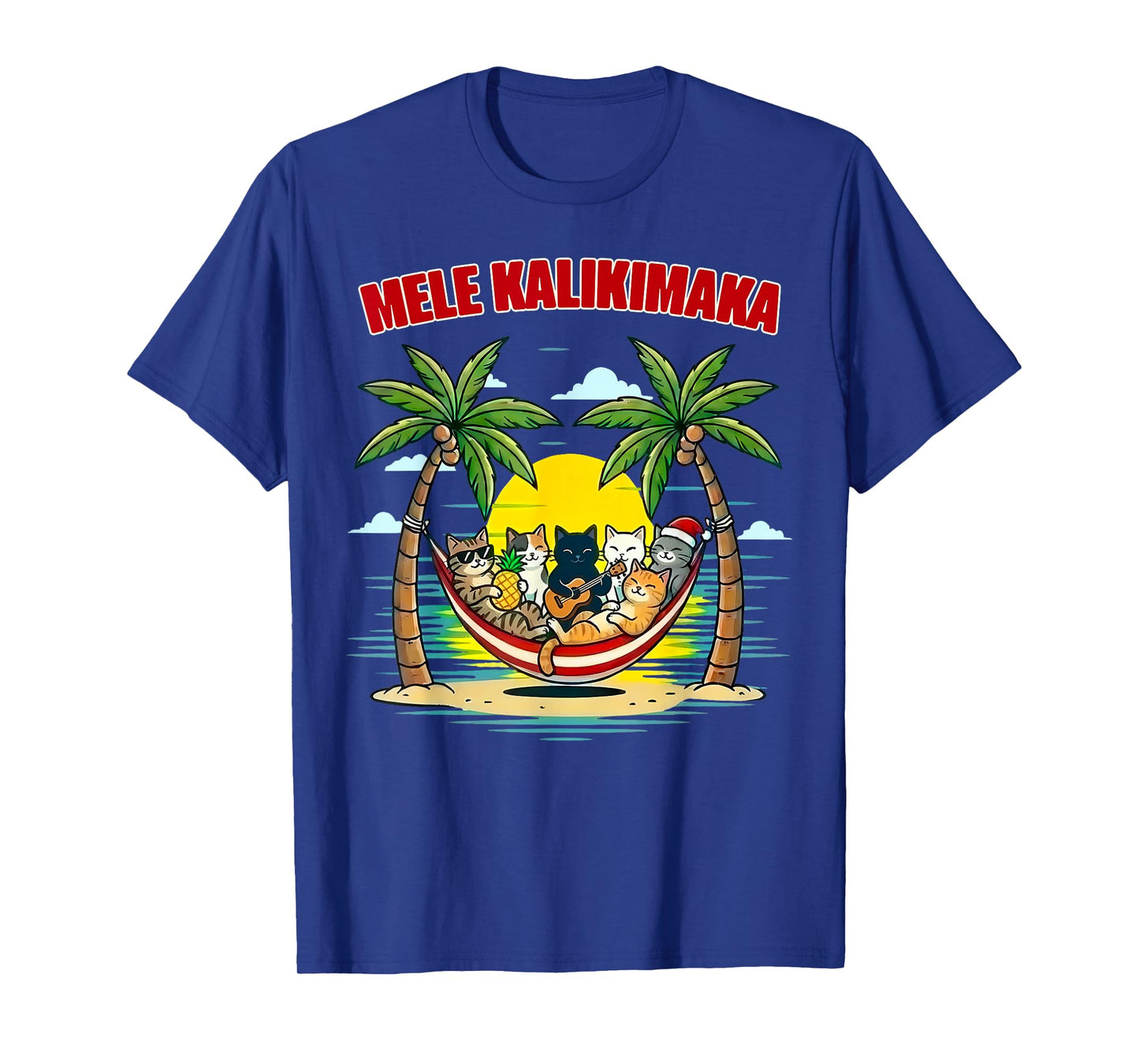 Funny Hawaiian Mele Kalikimaka Cats Celebrating Christmas T-Shirt