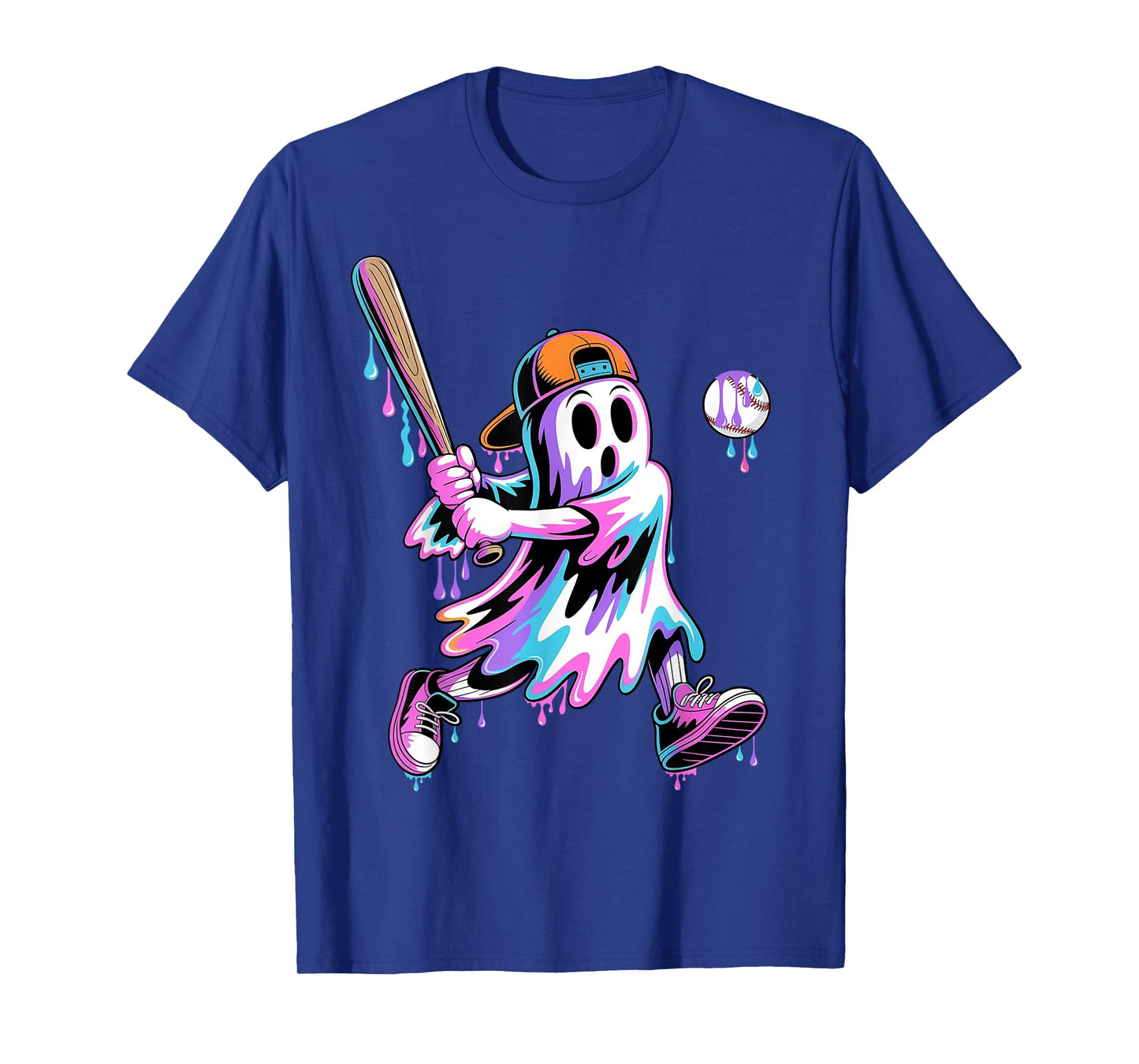 Halloween Ghost Baseball Drip Boys Kids Ice Cream Dripping T-Shirt
