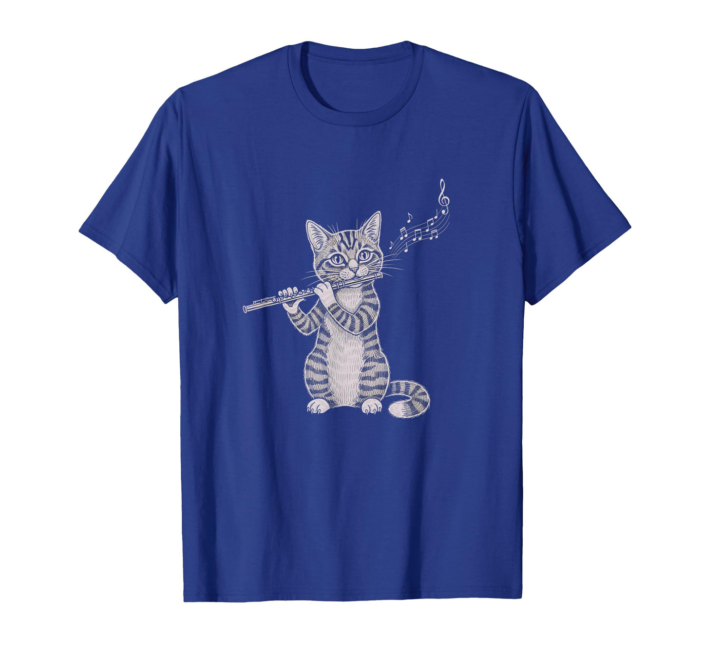 Cat Playing Flute Drawing Art Design T-Shirt