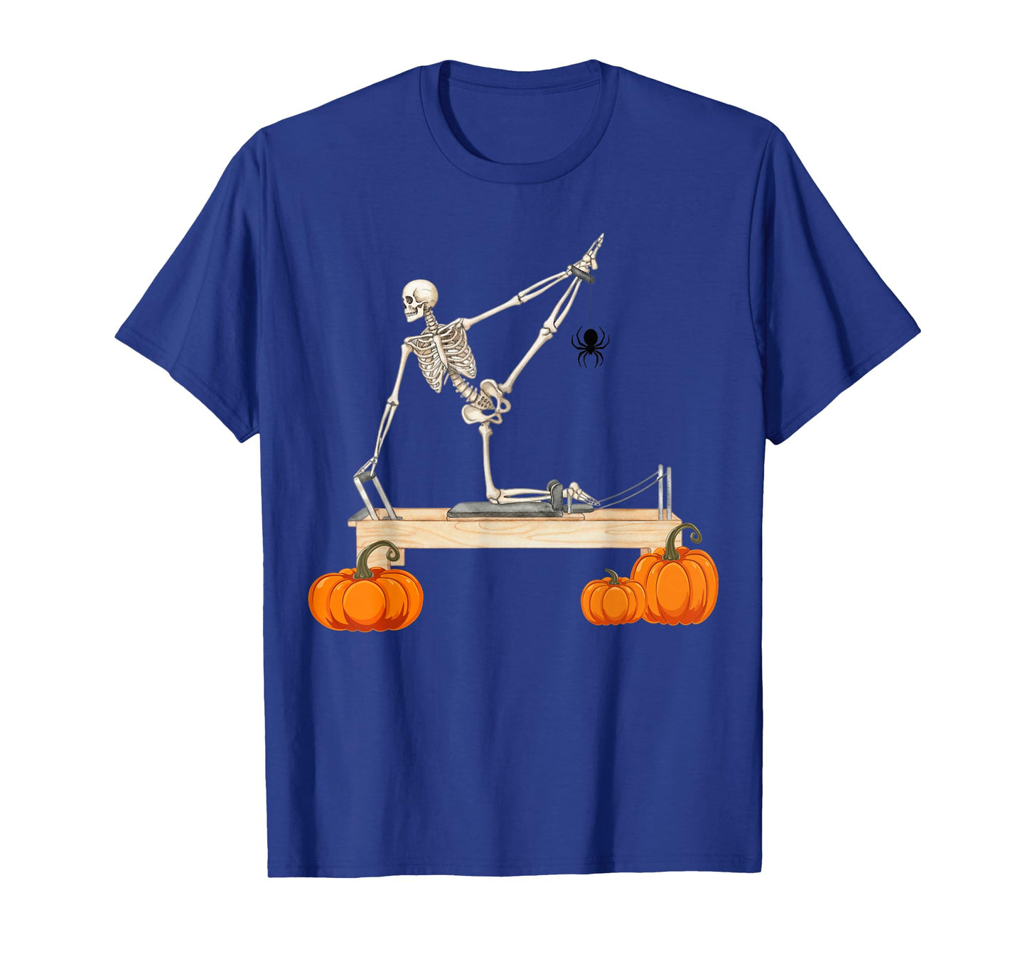 Skeleton Doing Reformer Pilates Machine Pumpkin Halloween T-Shirt