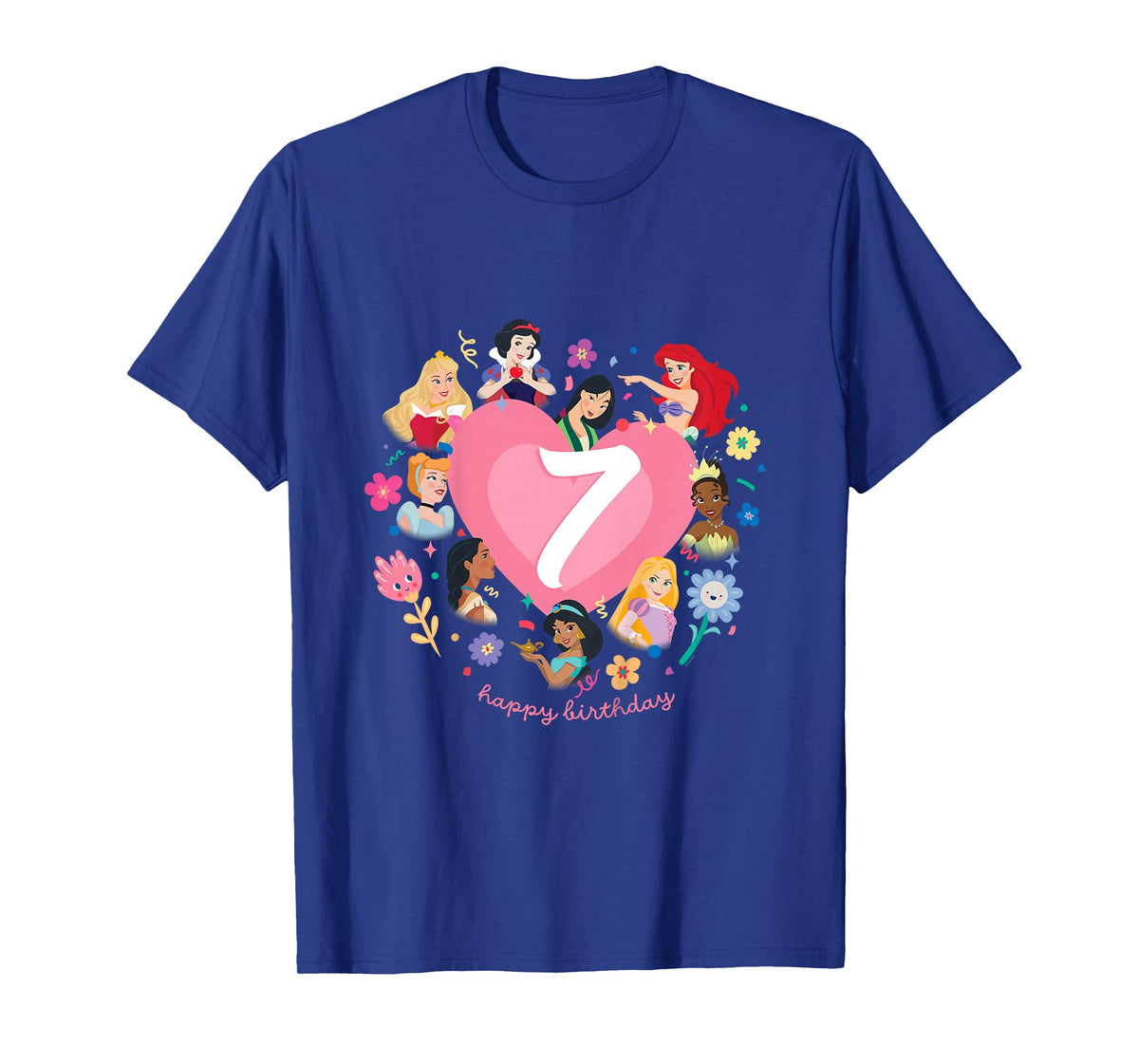 Disney Princess Heart 7 Years Old Happy Seventh Birthday T-Shirt