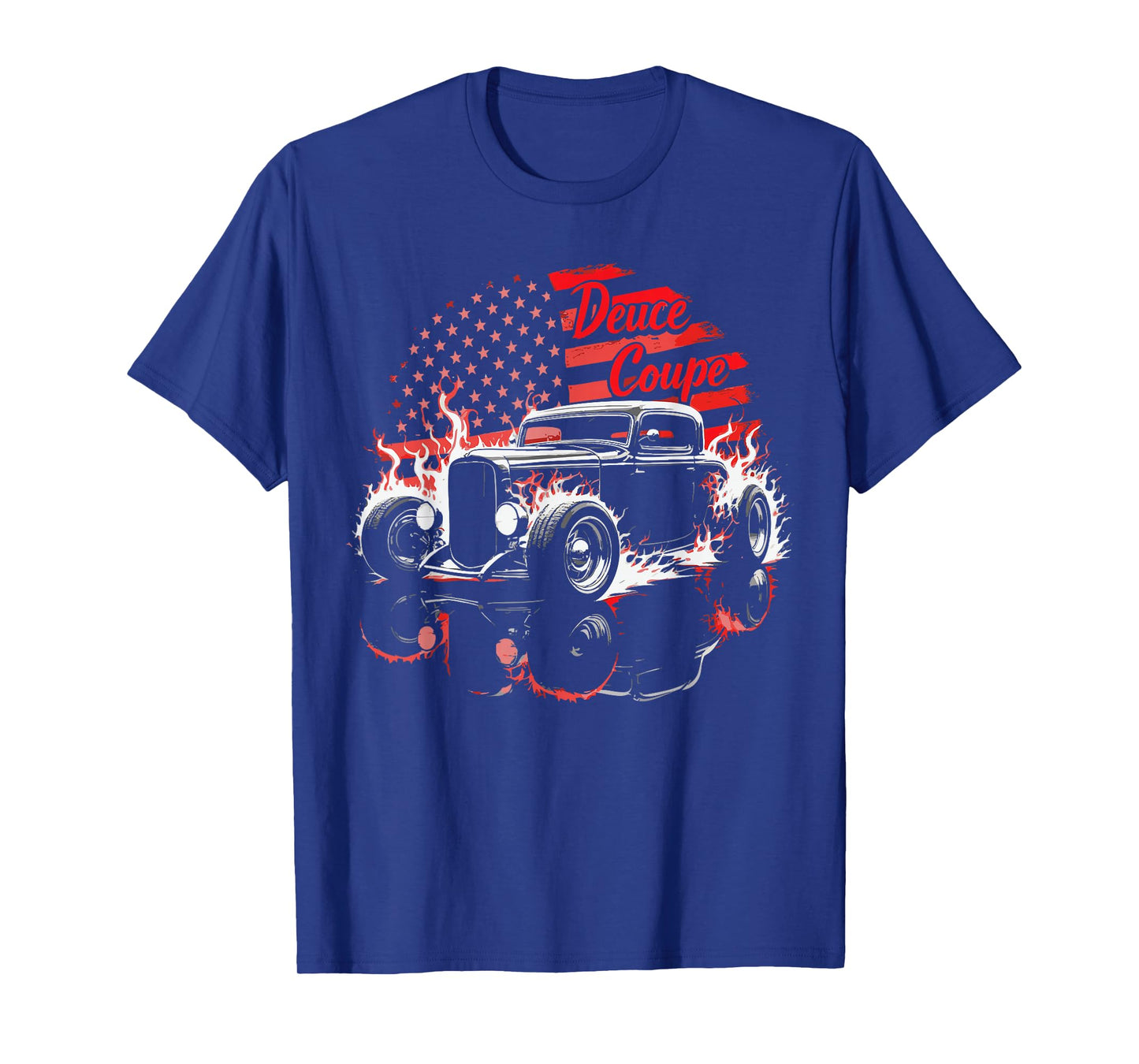1932 Deuce Coupe Classic Flame Silhouette USA Flag T-Shirt