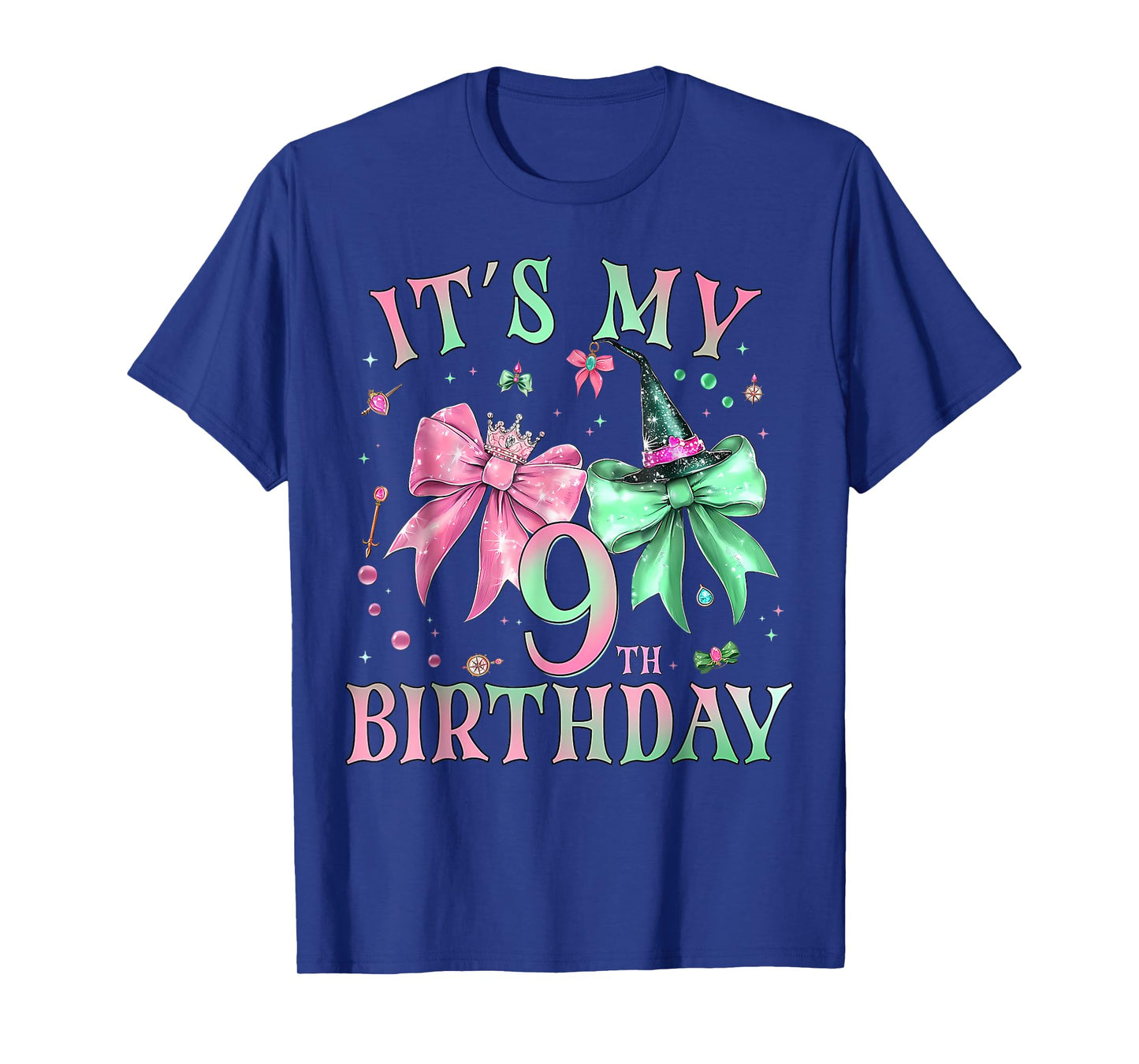 It's My 9th Birthday Witch Pink And Green 9 Year Old T-Shirt