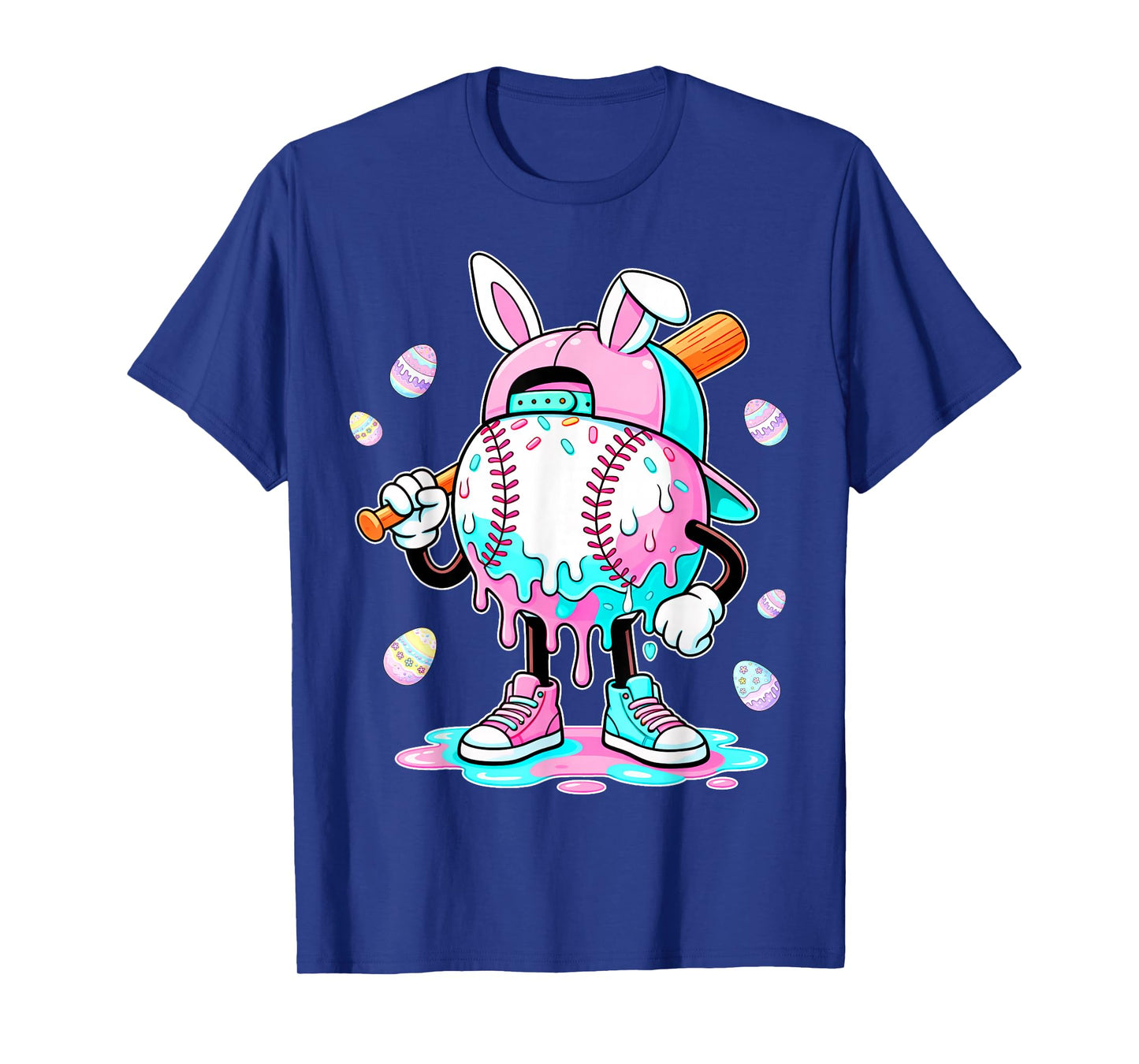 Dripping Drip Tie Dye Baseball Easter Bunny Men Boy Kid T-Shirt