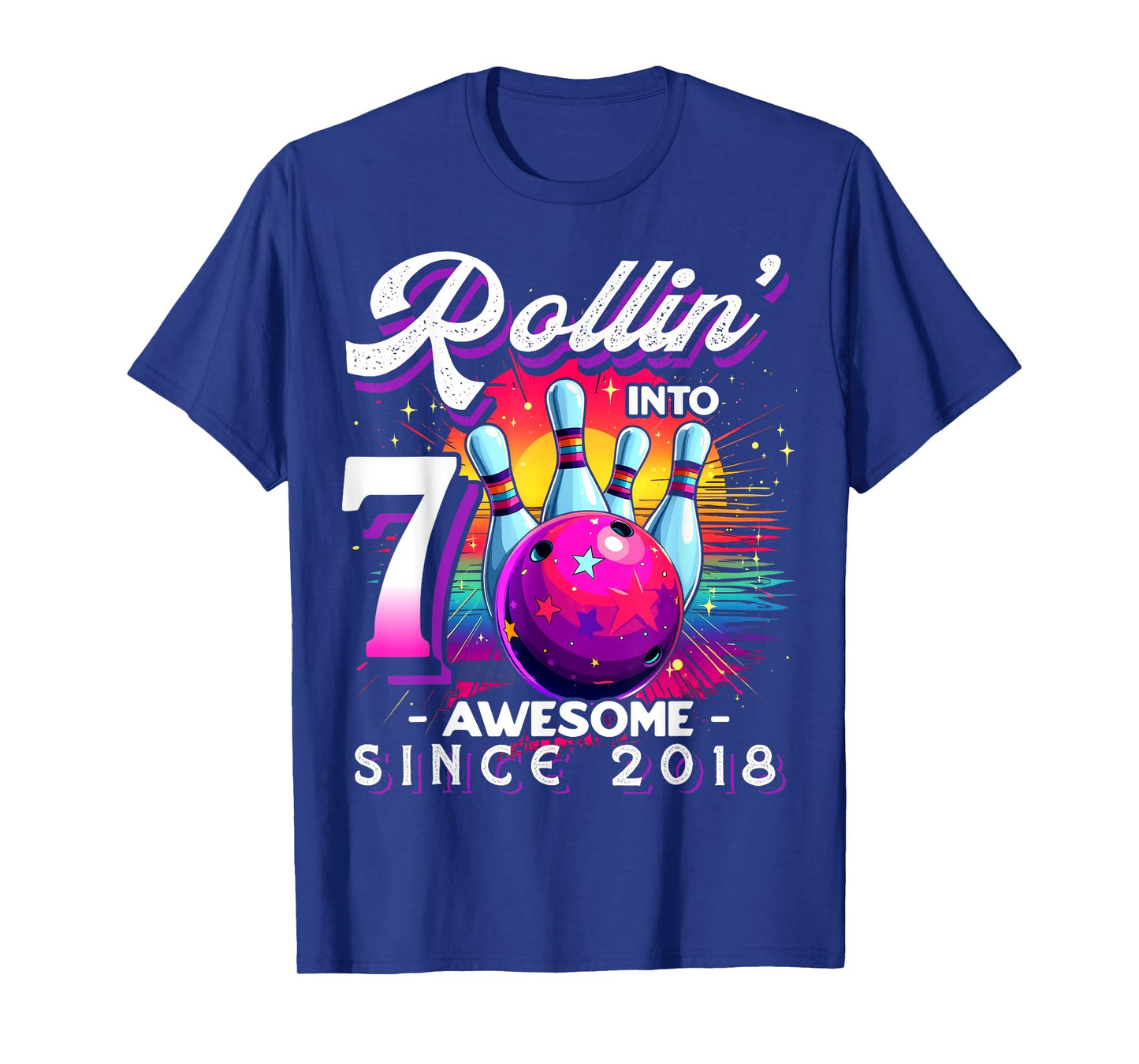 Bowling Party Rollin' 7 Awesome 2018 7th Birthday Girls T-Shirt