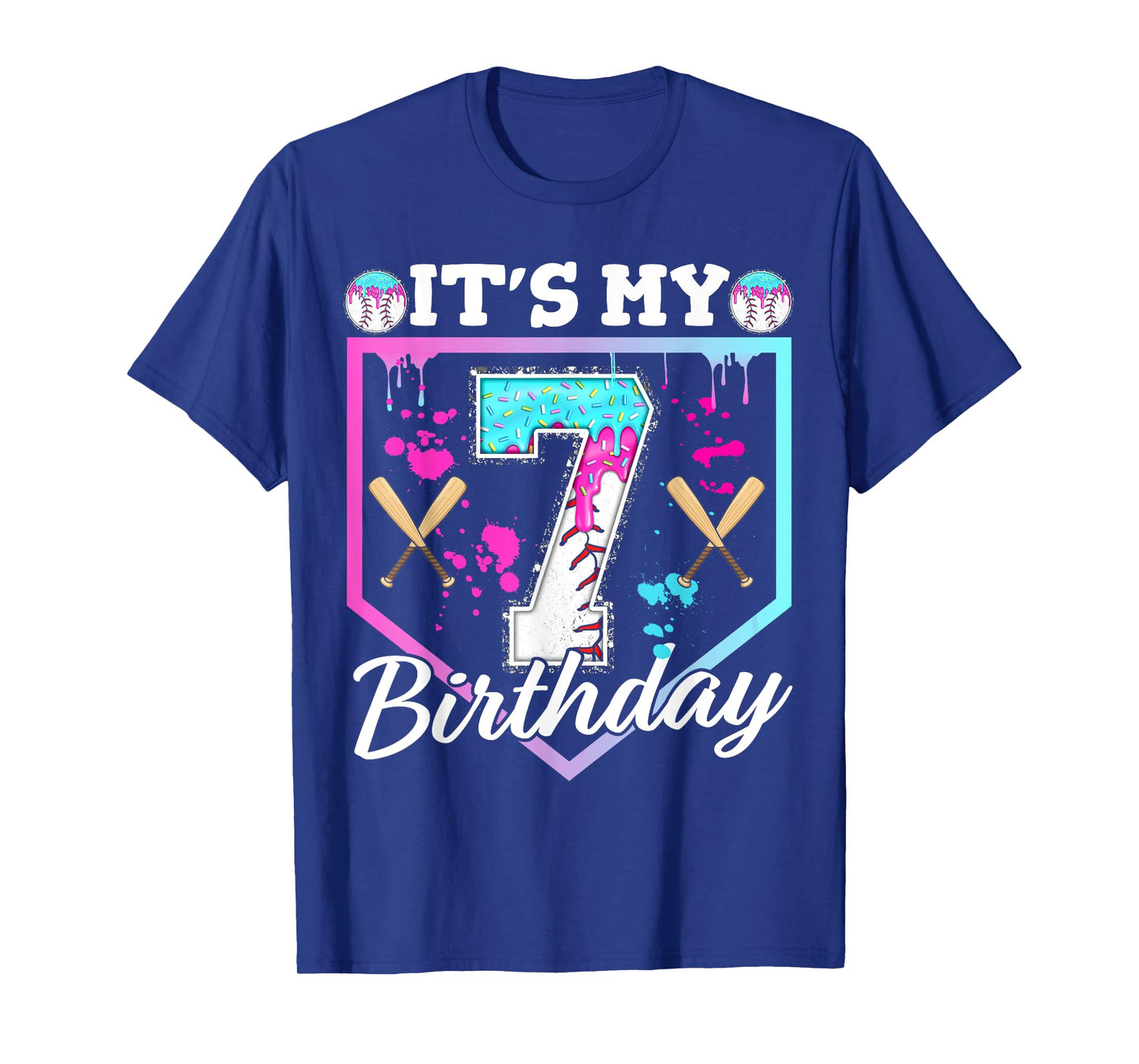 Baseball Drip 7 Year Old Ice Cream 7th Birthday Boy Dripping T-Shirt