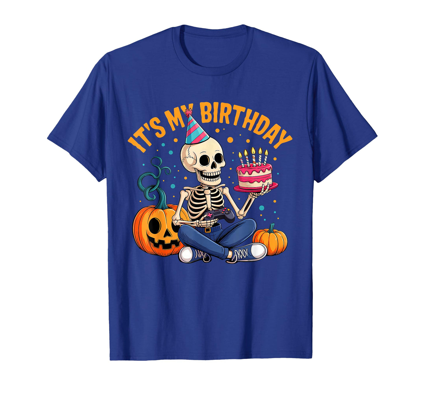 It's My Birthday Skeleton Happy Halloween Gamer Boys Kids T-Shirt